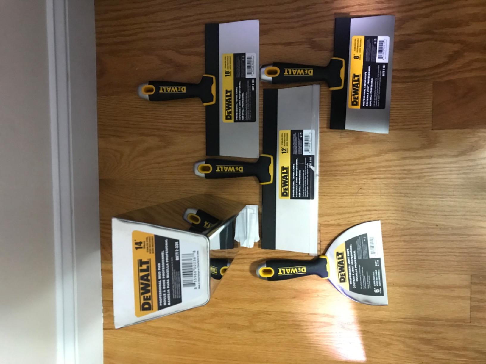 DEWALT Stainless Steel Taping Knife & Mud Pan Set | 8,10,12 Inch Taping Knives, 14 Inch Mud Pan, BONUS 6