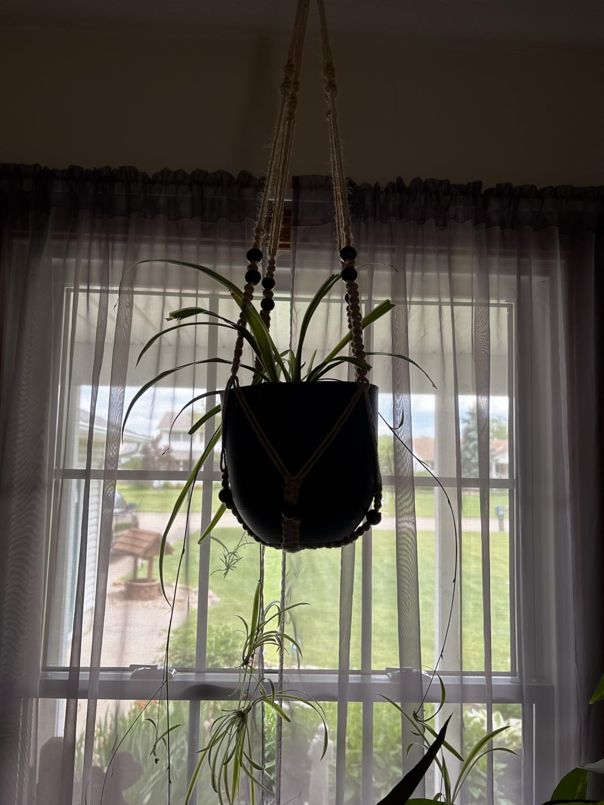 Mkono Macrame Plant Hanger Indoor Hanging Planter Basket with Wood Beads Decorative Flower Pot Holder No Tassels for Indoor Outdoor Boho Home Decor 35 Inch, Ivory, Set of 2 (POTS NOT Included) customer photo 2