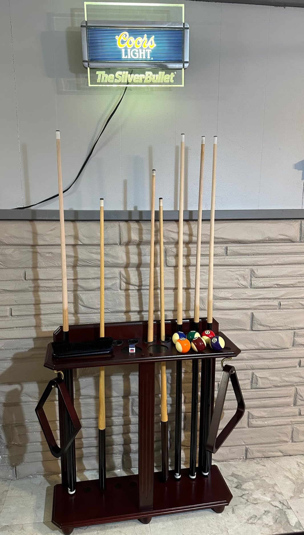 GSE Corner-Style Floor Stand Billiard Pool Cue Racks with Score Counters | Holds Pool Cue Sticks, Full Set of Balls, Billiard Ball Racks, 100% Solid Wood, Freestanding, Storage Full Pool Accessories customer photo 2