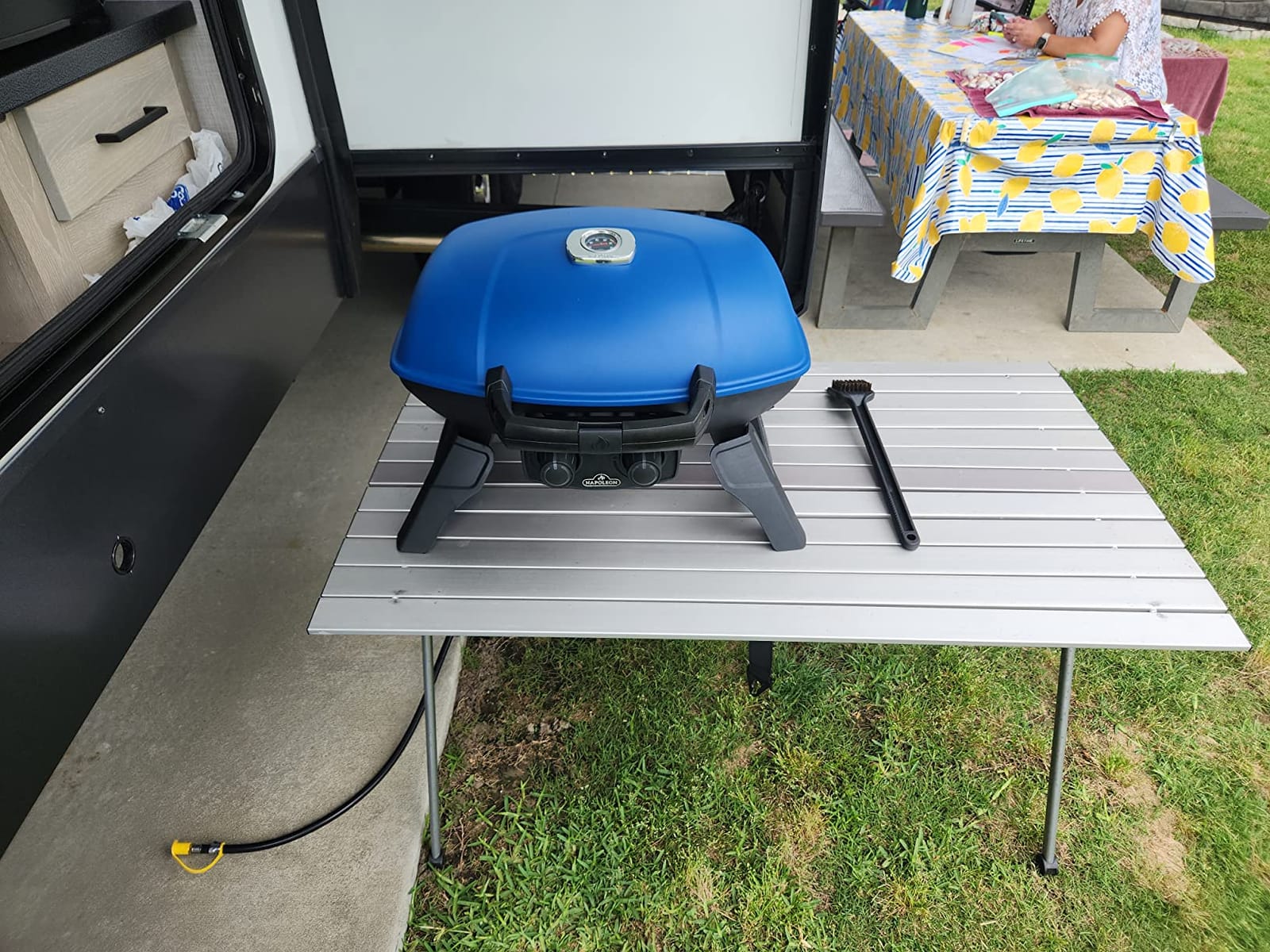 TravelQ 285 Portable Propane Grill - 2 Burners | Blue Lid, Portable BBQ, Tailgating, Camping, and Small Outdoor Spaces, folding legs, Locking Handles customer photo 1