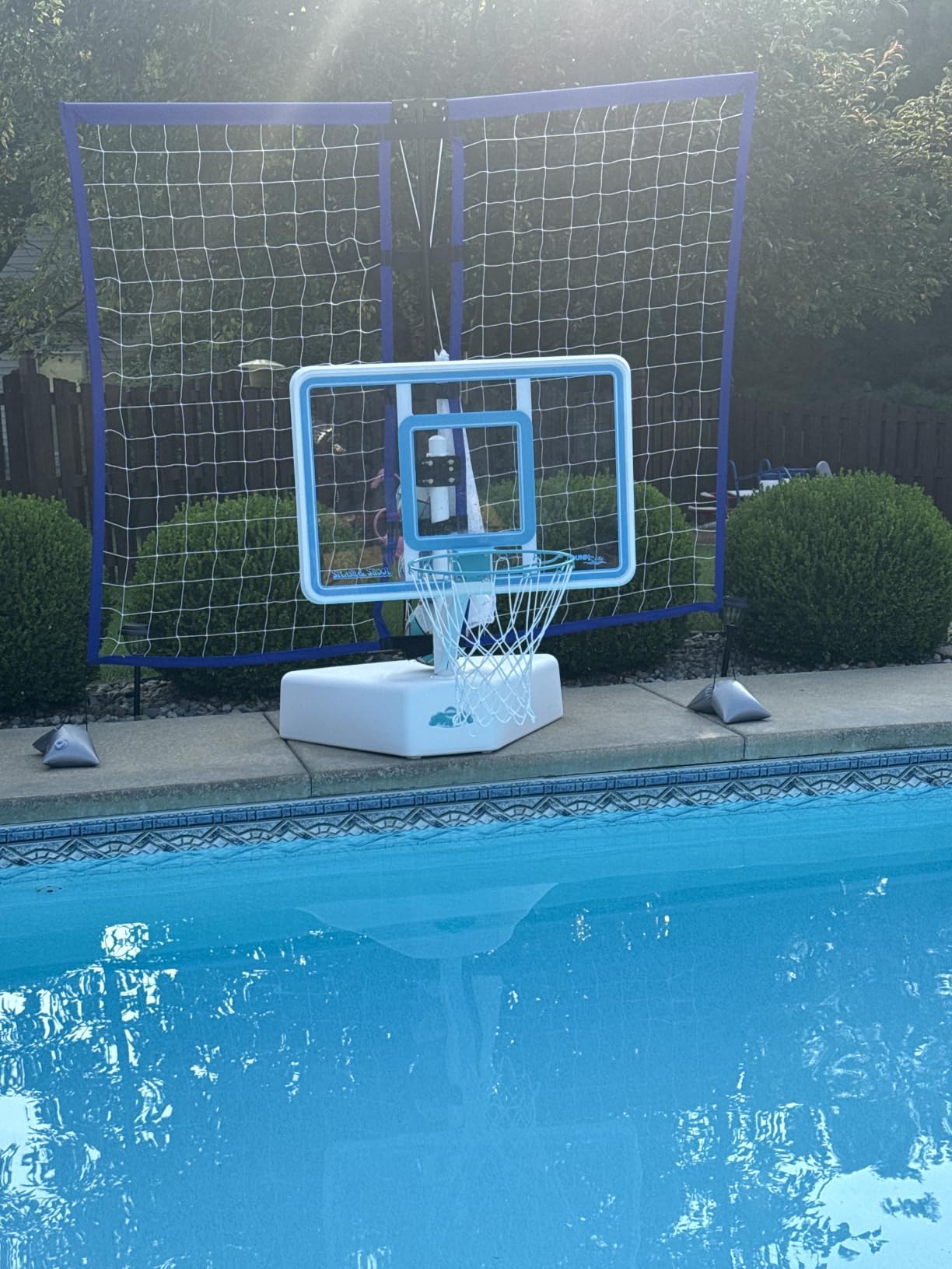 Dunn-Rite Splash & Shoot Pool Basketball Hoop, Adjustable Height Backboard - 200lbs Water-Filled Base, Stainless Steel Rim & Waterproof Basketball, Made in USA, Clear Aqua customer photo 1