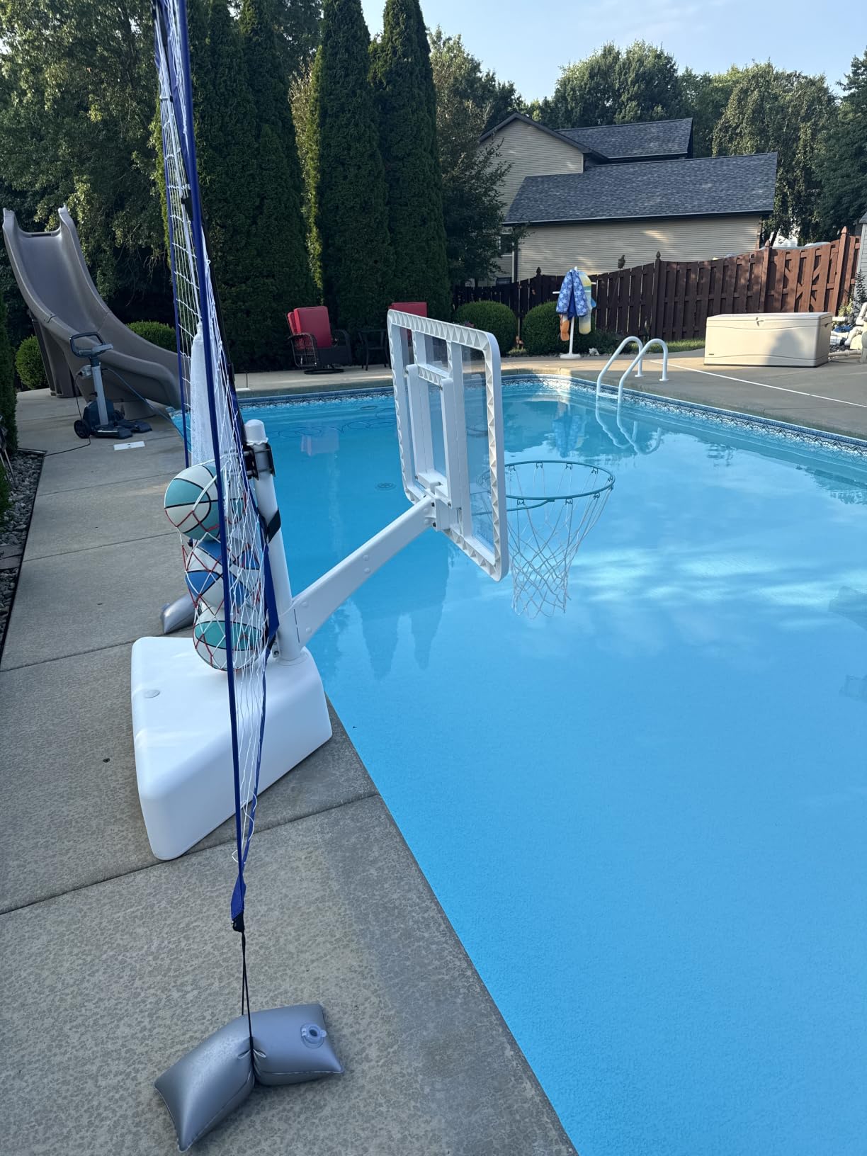 Dunn-Rite Splash & Shoot Pool Basketball Hoop, Adjustable Height Backboard - 200lbs Water-Filled Base, Stainless Steel Rim & Waterproof Basketball, Made in USA, Clear Aqua customer photo 2