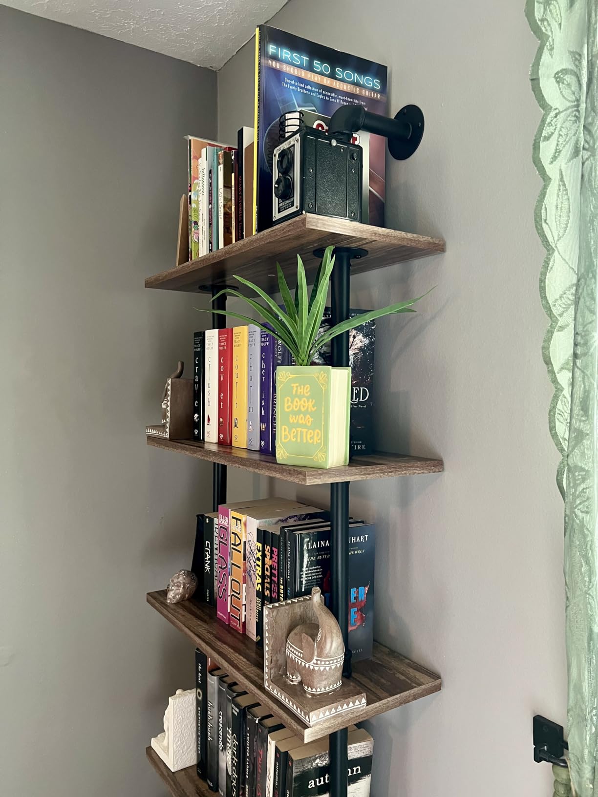 Hombazaar Industrial Pipe Bookshelf, 6 Tier Pipe Shelving for Living Room customer photo 2