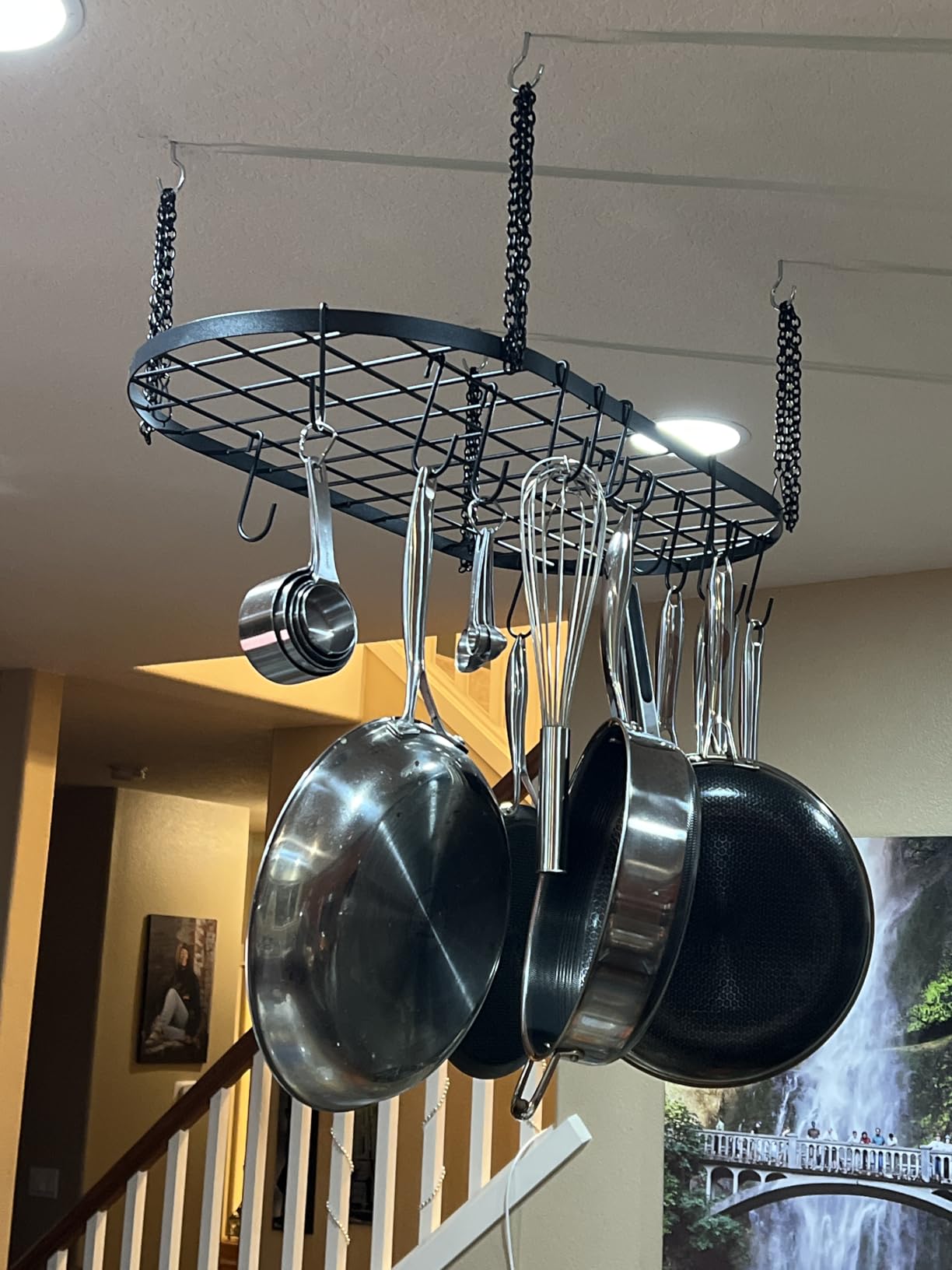 Vdomus Hanging Pot Rack - Ceiling Mount Kitchen Organizer for Pots and Pans with 15 Hooks - 33 x 17 Inches Heavy-Duty, Durable and Space-Saving Pan Holder - Silver customer photo 1