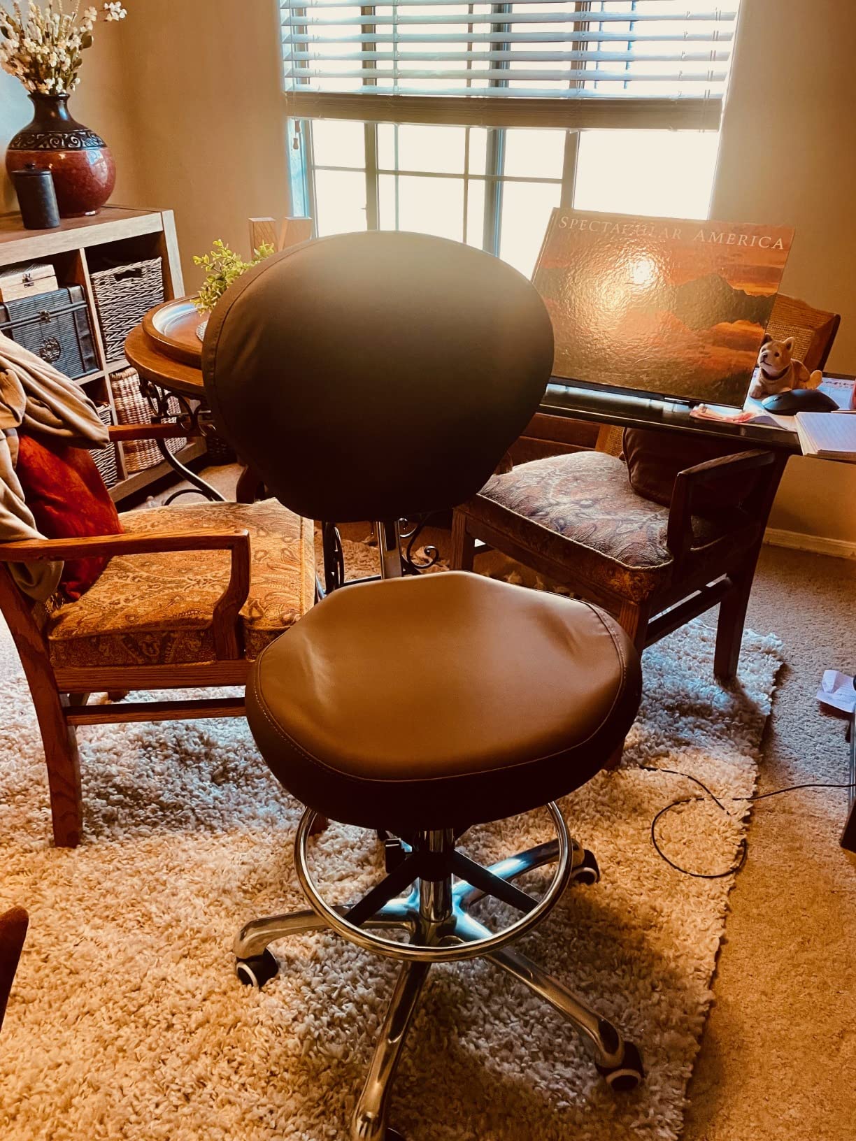 Kaleurrier Adjustable Stools Drafting Chair: with Back Support & Foot Rest | Ergonomic Design - Heavy Duty 400 lb Weight Capacity - for Professionals customer photo 2
