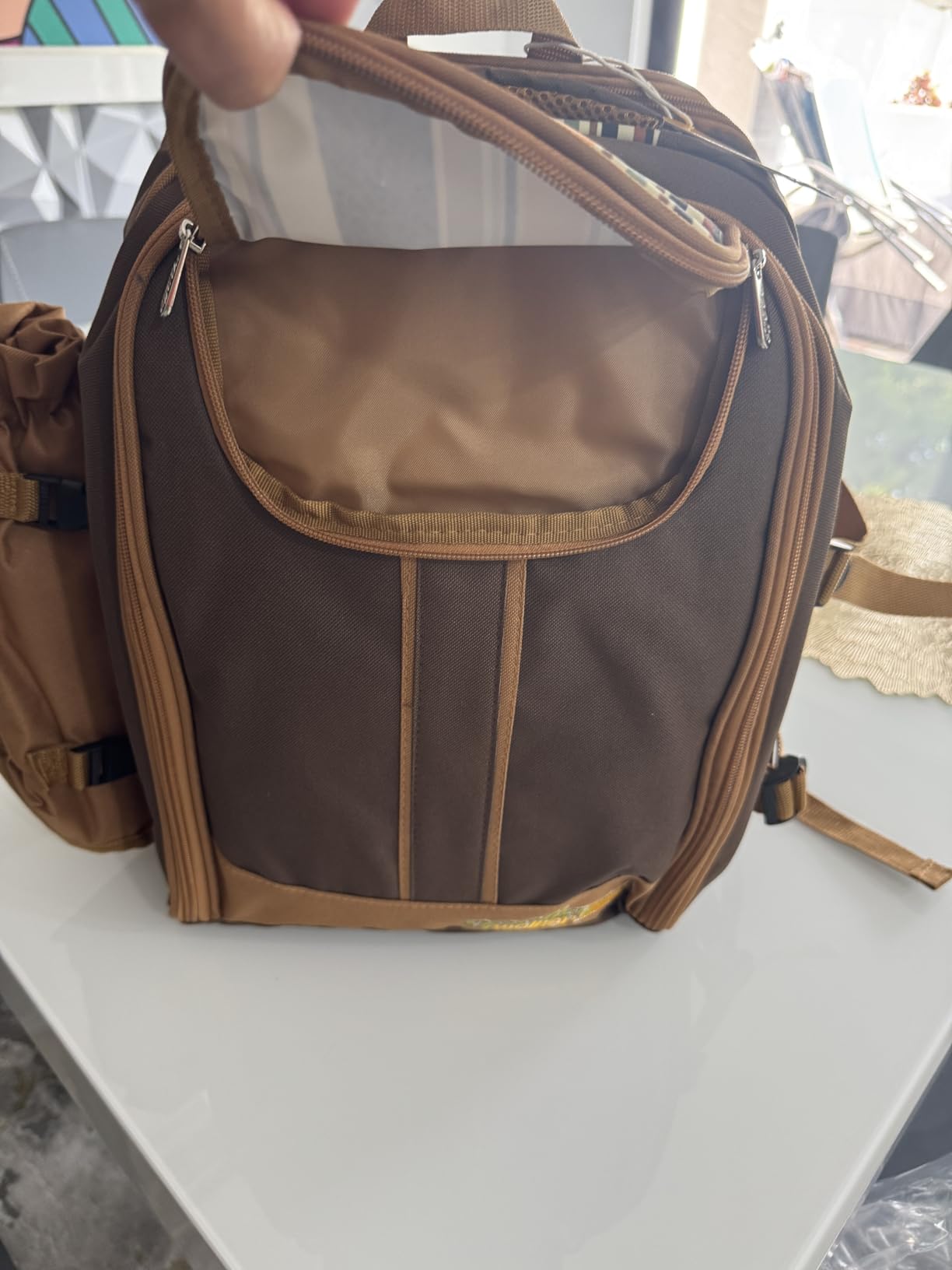 Picnic Backpack, 2-Person with Blanket & Wine, Family & Lovers Gift, Brown | Insulated Compartment, Padded Straps, Couple Gifts, Corporate Gifts, Family, Camping, Beach, Climbing, Parks customer photo 2