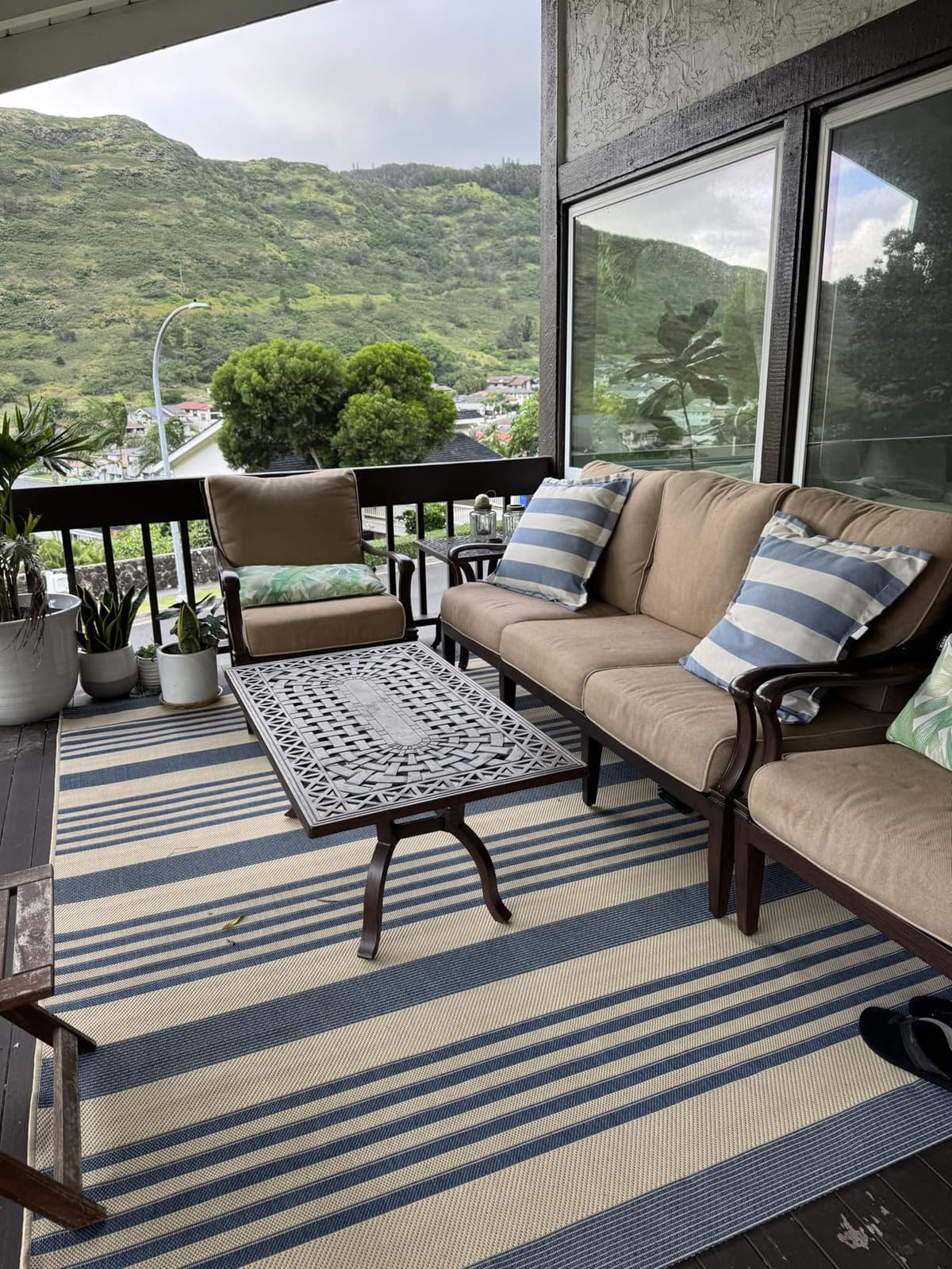 SAFAVIEH Courtyard Collection 8' x 10' Navy/Beige CY6062 Stripe Indoor/Outside Waterproof Easy-Cleansing Patio Backyard Mudroom Area Mat customer photo 2