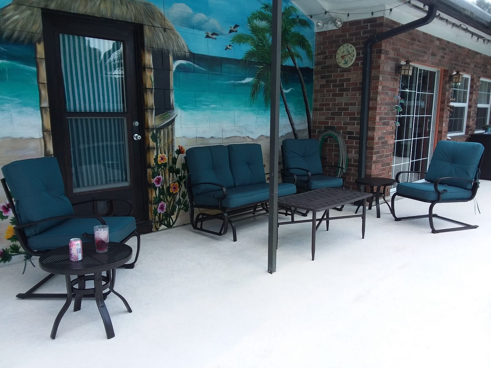 Incbruce Patio Conversation Sets - Outdoor Metal Furniture Set (Peacock Blue, Wrought Iron, 4Pcs Including Glider, Bistro Table, 2 Spring Lounge Chairs) customer photo 2