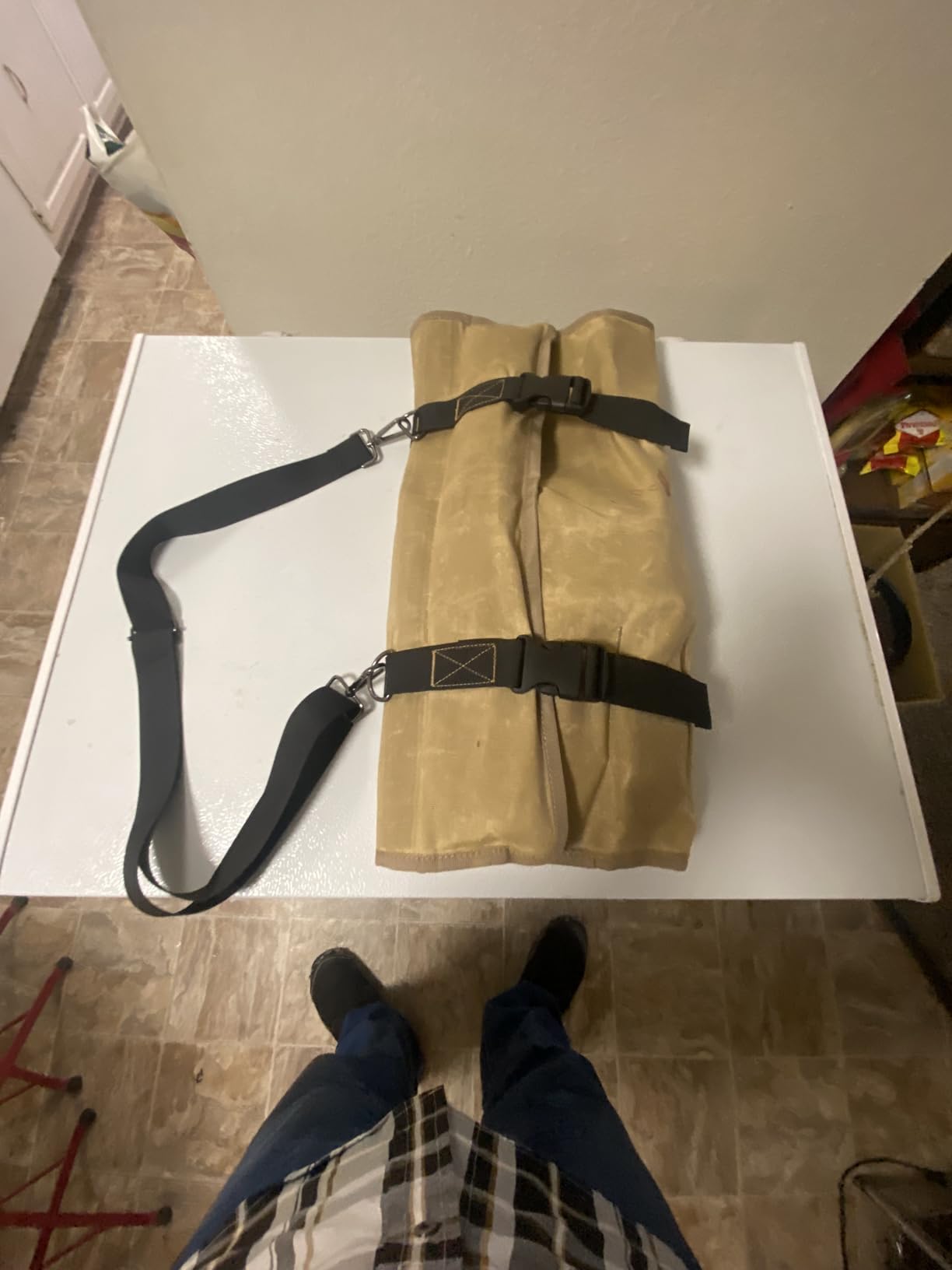 Large Chef's Knife Roll Bag, Heavy Duty Waxed Canvas Knife Carrier, 11 Pockets Kitchen Cooking Tools Storage Case, Portable Knife Wrap By Shoulder Strap For Professional Chefs, Culinary Students customer photo 2