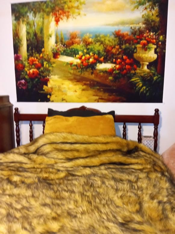 Luxury Plush Faux Fur Throw Blanket, Long Pile Brown with Black Tipped Blanket, Super Warm, Fuzzy, Elegant, Fluffy Decoration Blanket Scarf for Sofa, Armchair, Couch and Bed, 50''x 60'' customer photo 2