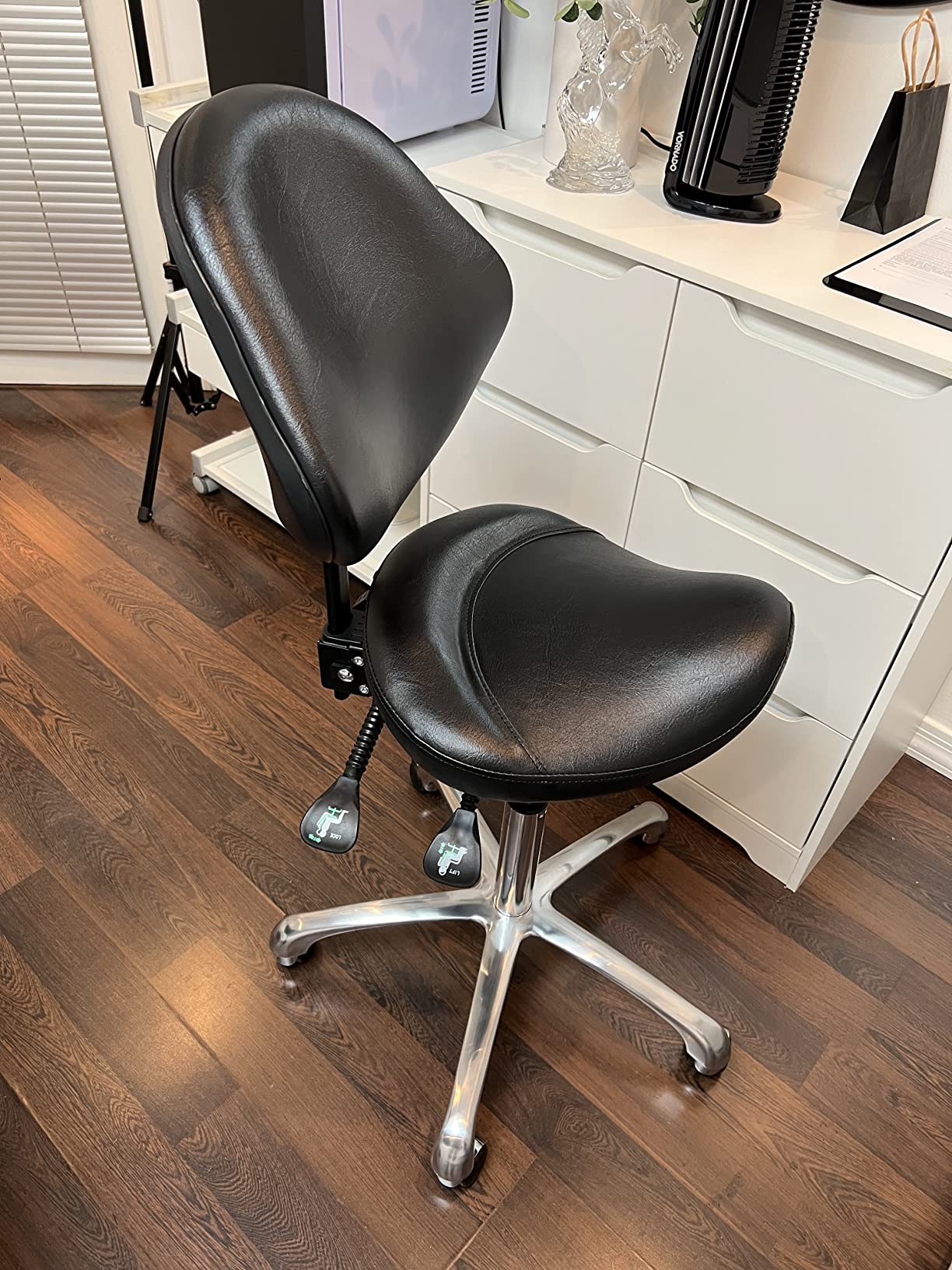 Kaleurrier Rolling Saddle Stools with Wheels, Adjustable Saddle Chairs | Ergonomic Horse Saddle Seat Helps Maintain Correct Sitting Posture, Ideal for Dental Hygienist, Hair Stylist, Esthetician, Tech customer photo 2