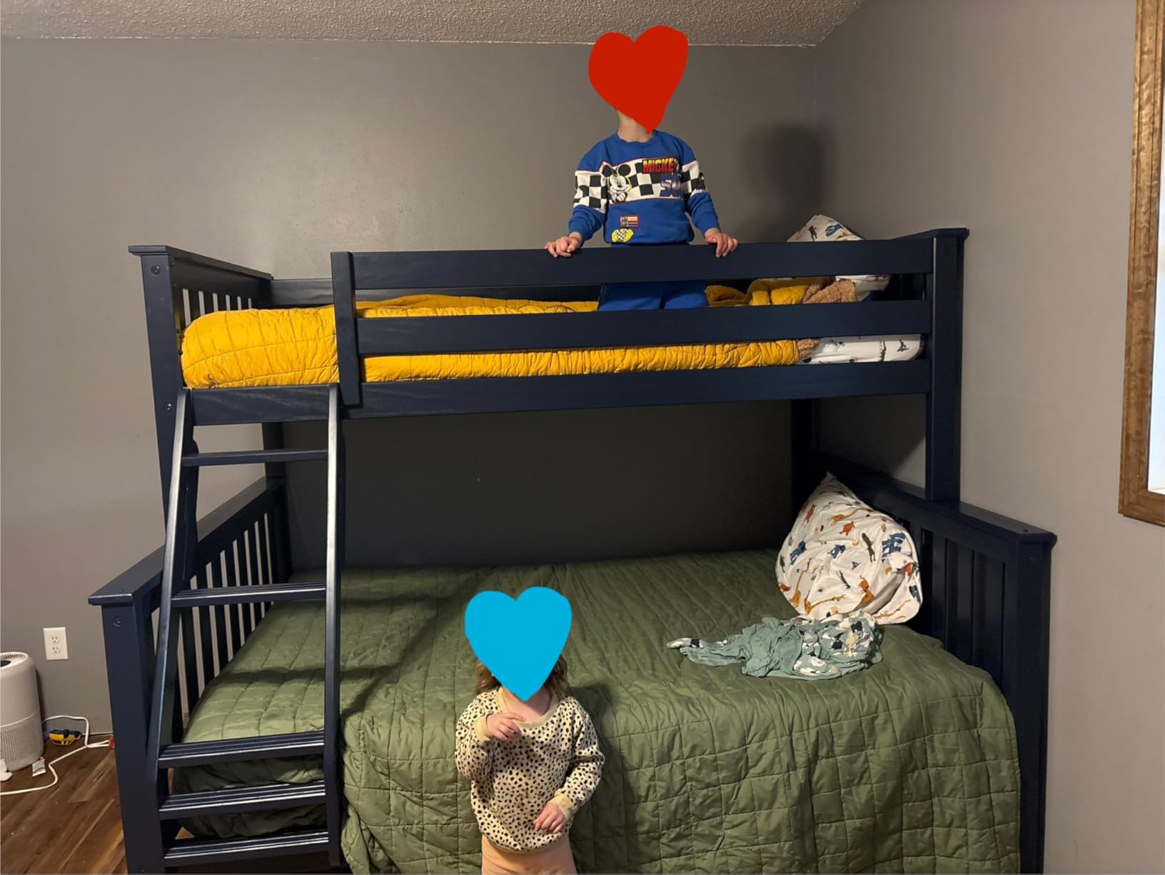 Max & Lily Bunk Bed Twin Over Full Size with Ladder, Solid Wood Platform Bed Frame with Ladder for Kids, 14