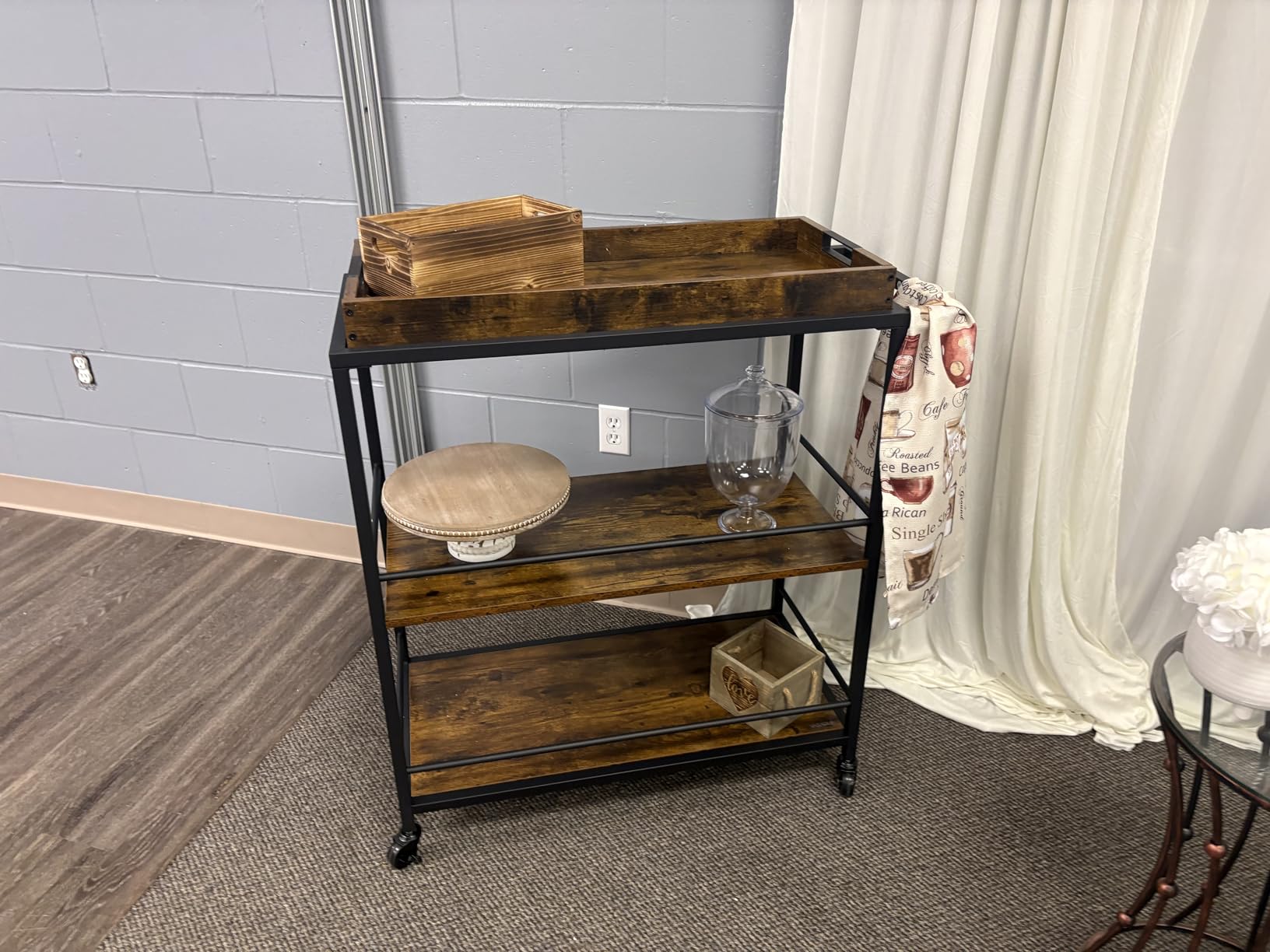 VASAGLE Kitchen Serving Cart with Removable Tray, 3-Tier Kitchen Utility Cart on Wheels with Storage, with Brakes, Leveling Feet, Rustic Brown and Black ULRC72X customer photo 1