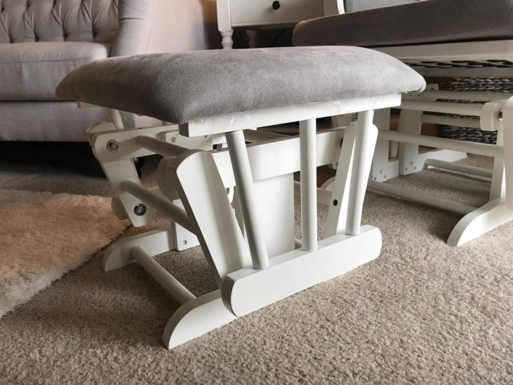 Child Craft Cozy Glider Rocker and Ottoman Set, Smooth Quiet Gliding Motion, Padded Cushion with Convenient Storage Pockets, Solid Wood Base & Frame (Dapper Gray with Light Gray Cushion) customer photo 2