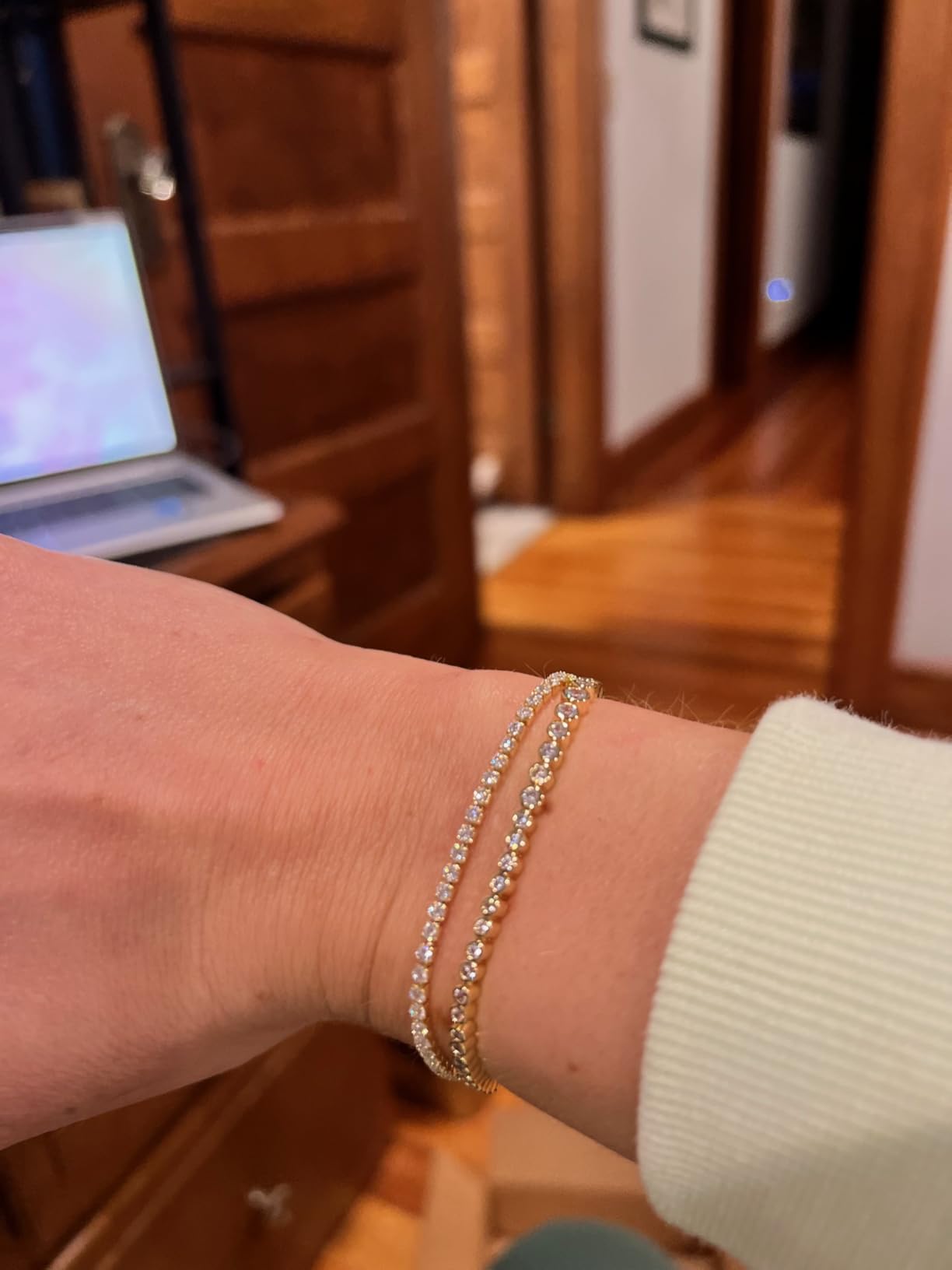 PAVOI 14K Gold Plated Cubic Zirconia Classic Tennis Bracelet for Women | Adjustable Slider customer photo 2