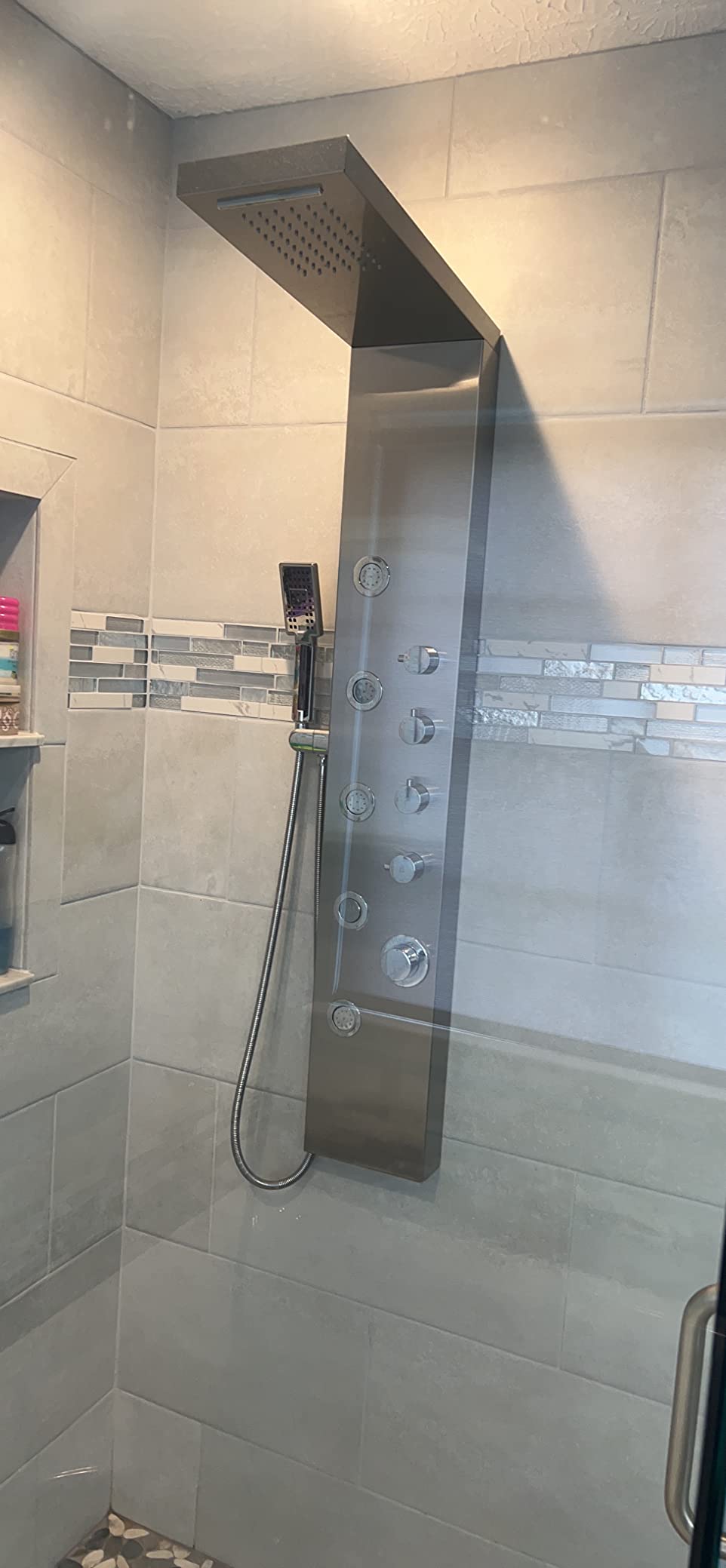 ROVATE 4-in-1 Rainfall Waterfall Shower Panel Tower System, Brushed Finish | Shower Column with Body Massage Jets and Handheld, Stainless Steel High Pressure, Use Multiple Functions Simultaneously customer photo 1
