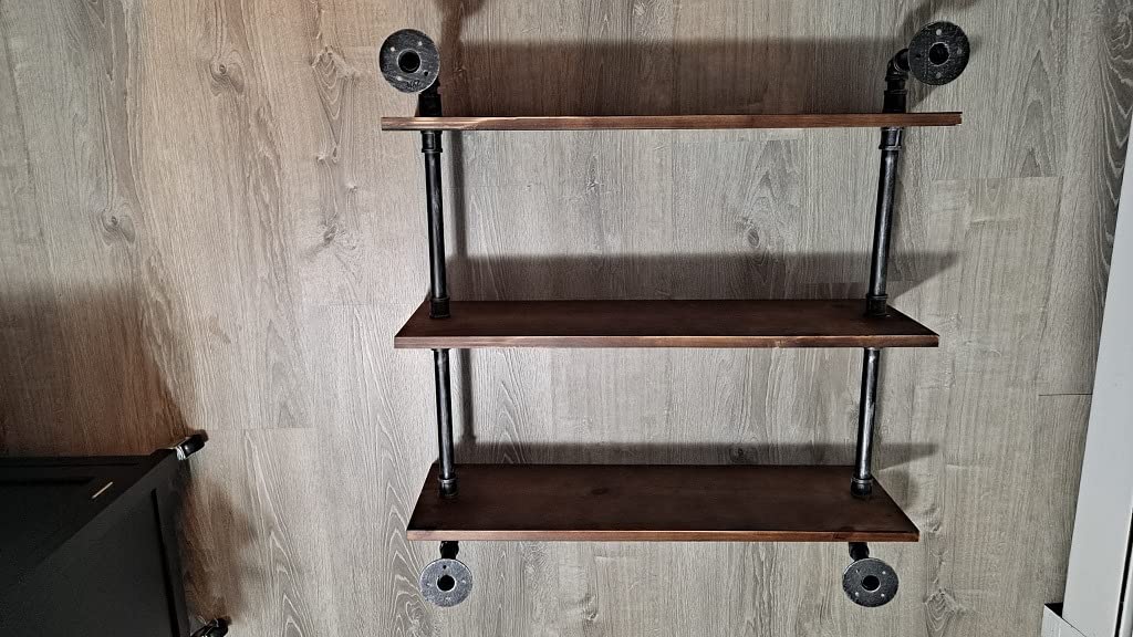 DR.IRON Industrial Pipe Shelves Wall Shelving Rustic Wood Shelf Storage Shelves 3 Tiers Wall Mount Pipe Design DIY Shelf Retro Wall Shelving (Black, 24in L) customer photo 2