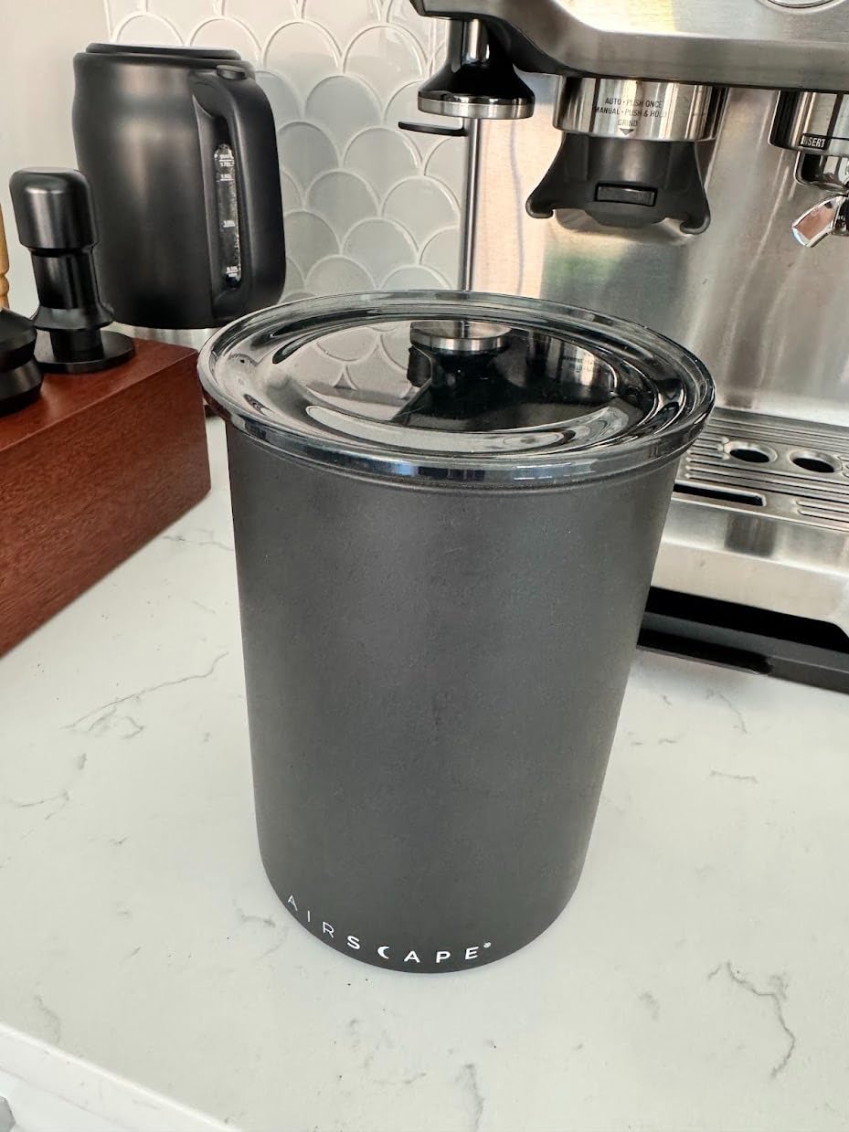AirScape Planetary Design Stainless Steel Coffee Canister | Food Storage Container | US Patented Inner Plunger Lid REMOVES Excess Oxygen | Don't Buy airtight, Buy AIR-Less | (Medium, Matte Black) customer photo 2