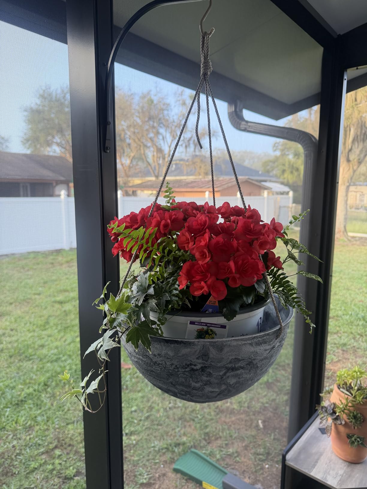LA JOLIE MUSE Hanging Planter Baskets for Outdoor Plants, Set of 2, 13 Inch | Large Hanging Baskets with Drainage Holes, Marble Pattern Hanging Planters for Windows, Porches, Balconies, Gardens, Patios customer photo 1