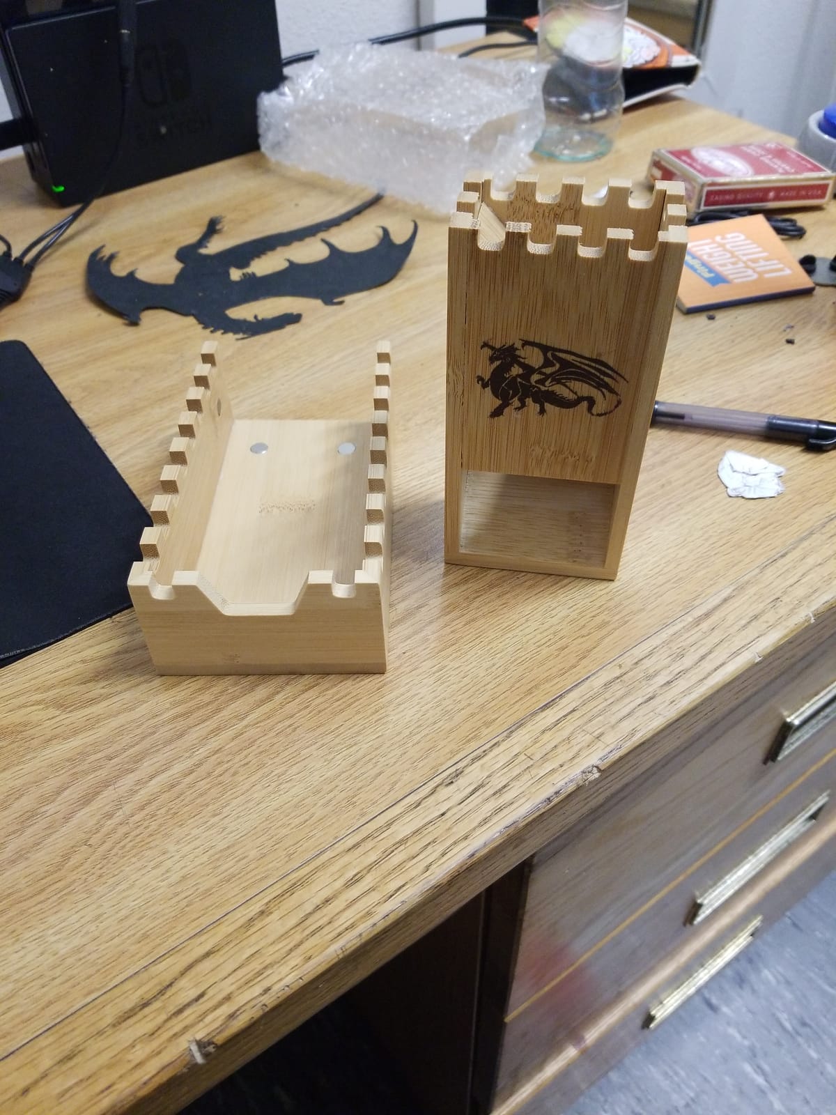 Bamboo Dice Tower | Special Edition Wooden Rolling Case | Perfect for DM's, Mini Games, RPG Players, DND, Dungeons and Dragons | Foldable Handcrafted Wood Die Roller Castle | Collapsible Chest customer photo 2