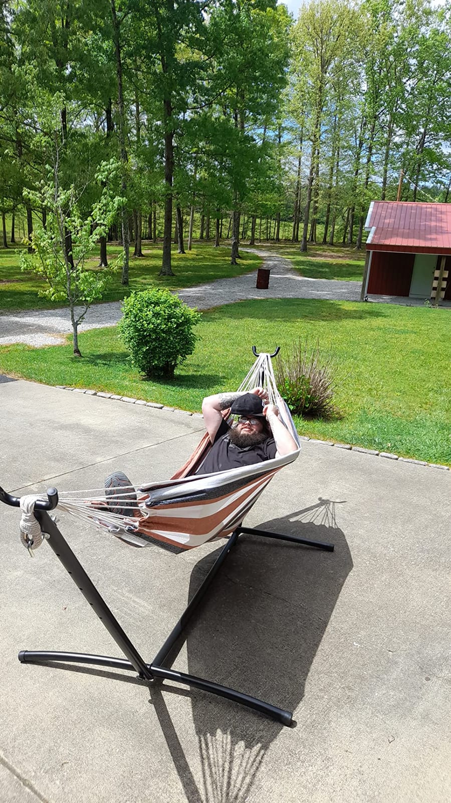 SUPER DEAL Portable 2 Person Hammock with 9FT Hammock Stand, 620 LBS Capacity Adjustable Hammock Bed with Space Saving Carrying Case Included for Camping Garden Backyard Patio Indoor Outdoor customer photo 2