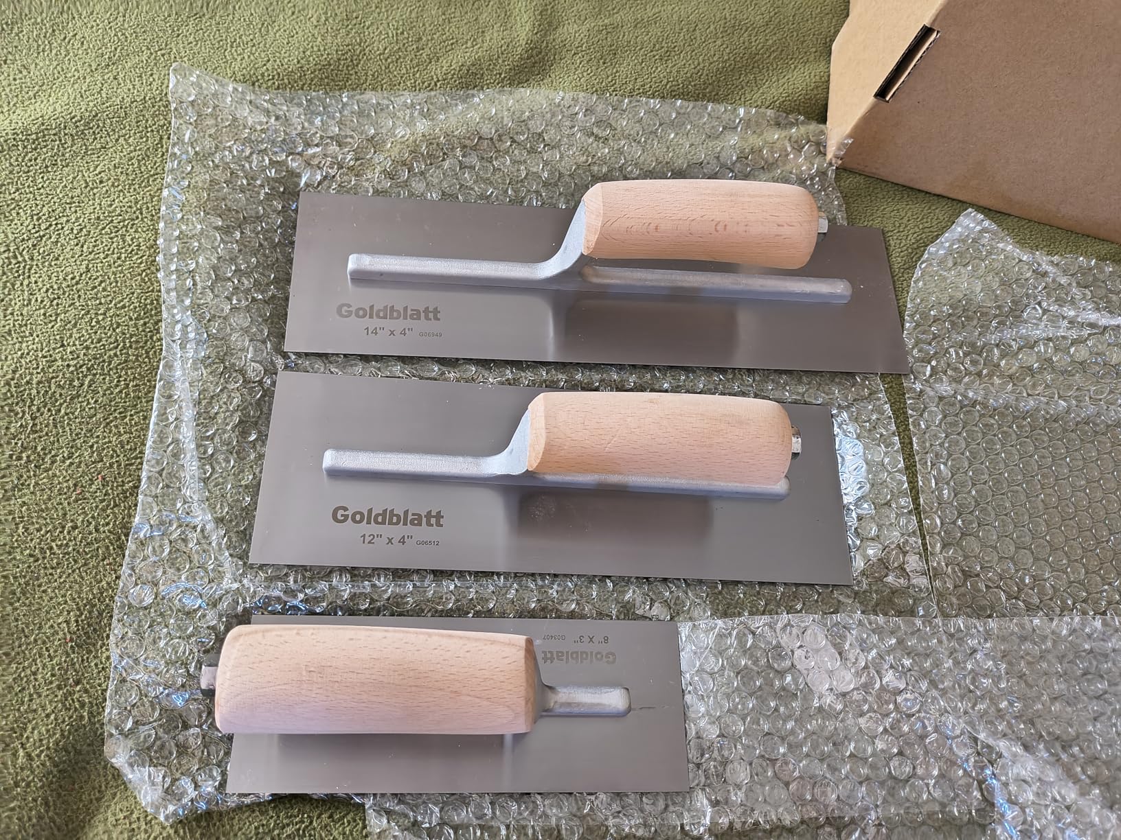 Goldblatt 3 Pieces Carbon Steel Plaster & Drywall Trowel Set for Concrete | 14/12/8 in, Concrete Trowel, Cement Trowel, Flat Blade, for Walls, Floors & Stucco Finishing, Welded Wood Handles customer photo 2