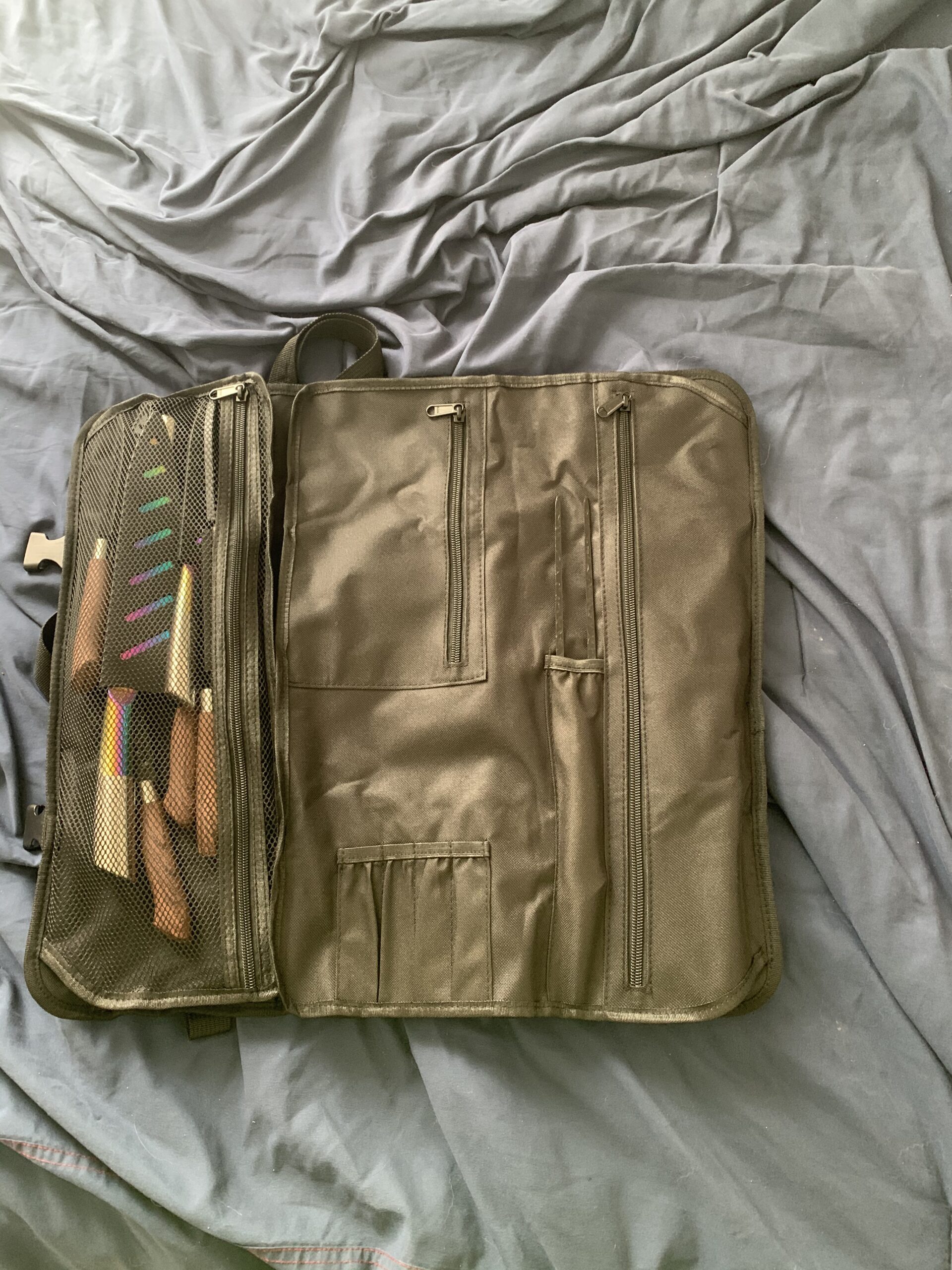Asaya Waxed Nylon Chef Knife Roll Bag with 20 Slots and Zippered Pockets - Professional Chef Knife Bag & Storage Case, Tool Carrier with Shoulder Strap - Knives Not Included (Red) customer photo 2