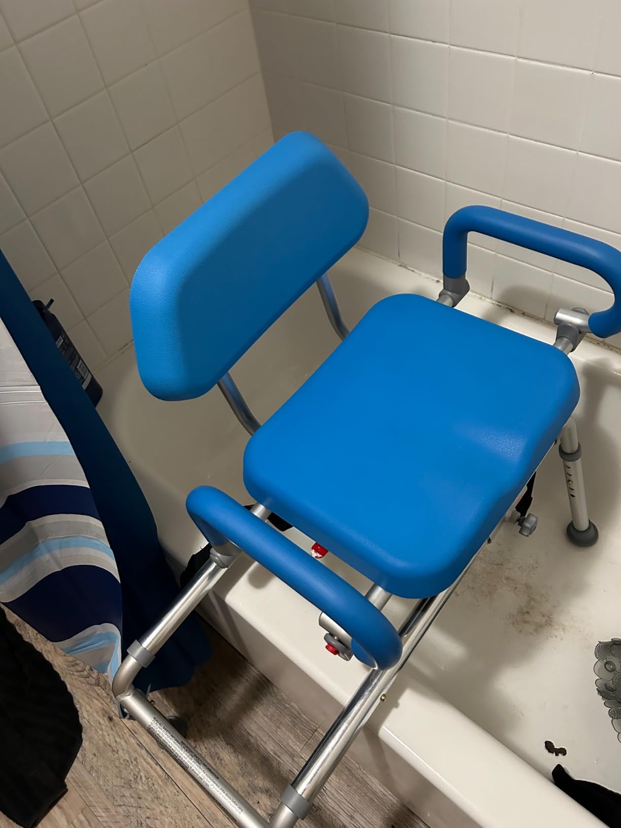 Carousel Sliding Shower Chair Tub Transfer Bench with Swivel Seat, Bariatric, Premium Padded with Pivoting Arms, High Capacity, Heavy Duty for Tubs, Inside Shower, for Handicap & Seniors, Blue customer photo 2