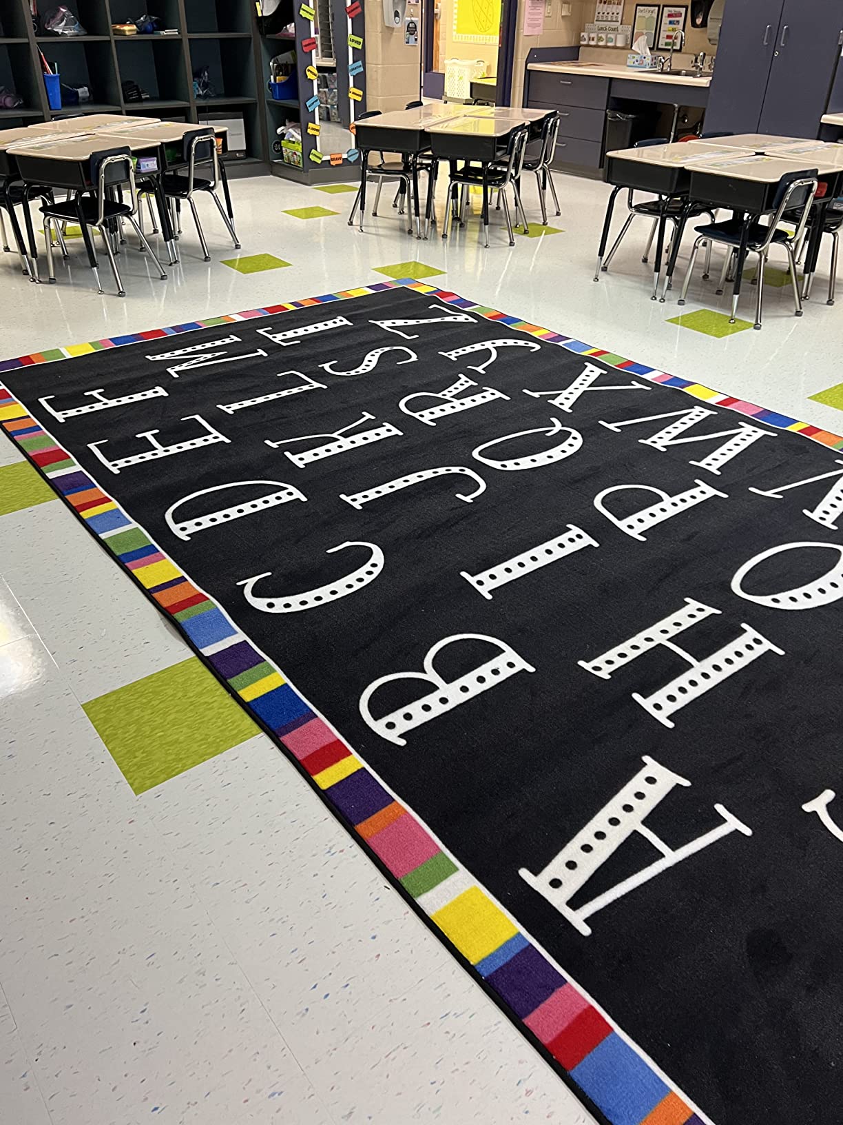 Flagship Carpets Colorful Abc's Multicolor Border Area Rug for Childrens Classroom, at Home Education or Kids Play Room, 6' x 8'4