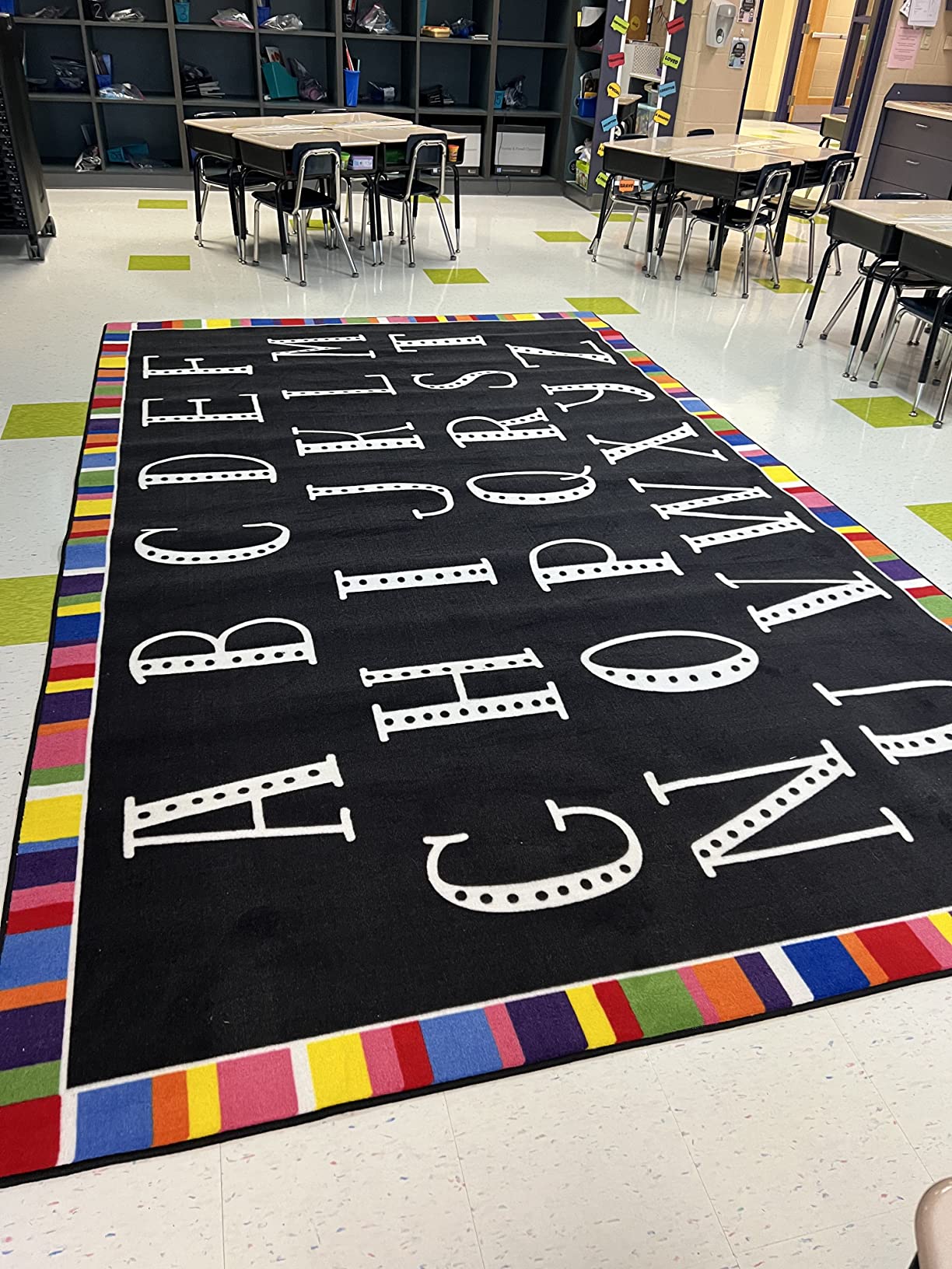 Flagship Carpets Colorful Abc's Multicolor Border Area Rug for Childrens Classroom, at Home Education or Kids Play Room, 6' x 8'4