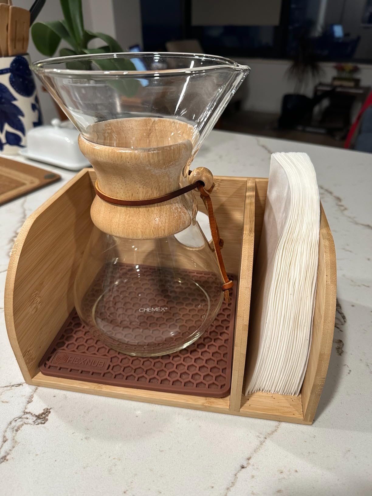 Pour Over Caddy for Chemex Bodum Cosori Coffee Makers Black | Handmade Bamboo Stand, Filter Holder, Heatproof Mat for a Cleaner Coffee Station customer photo 2