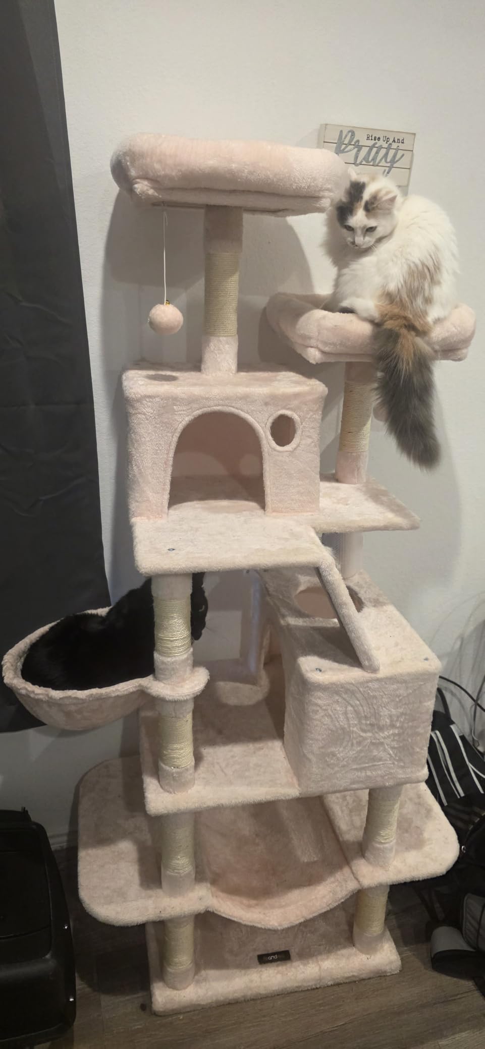Feandrea Cat Tree, 81.1-Inch Large Cat Tower, Multi-Level Plush Condo with 13 Scratching Posts, 2 Perches, 2 Caves, Basket, Hammock, Pompoms, Smoky Gray UPCT190G01 customer photo 1