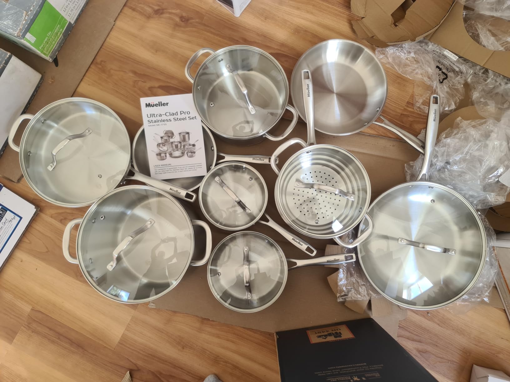 Mueller 17-Piece Stainless Steel Pots and Pans Set, Tri-Ply Ultra-Clad Pro | Cookware Set, Induction Ready, Oven Safe, Even-Heat Aluminum Core, Includes Skillets, Saucepans, Dutch Oven, Stockpot customer photo 1