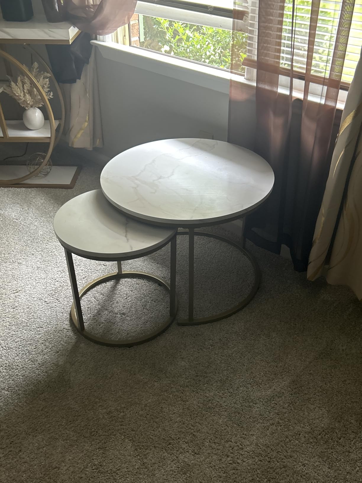 aboxoo Coffee Table Nesting Side Round Set of 2 End Table Top Sturdy Metal Frame Desk Centerpiece Living Room Bedroom Apartment Modern Industrial Simple Nightstand customer photo 2
