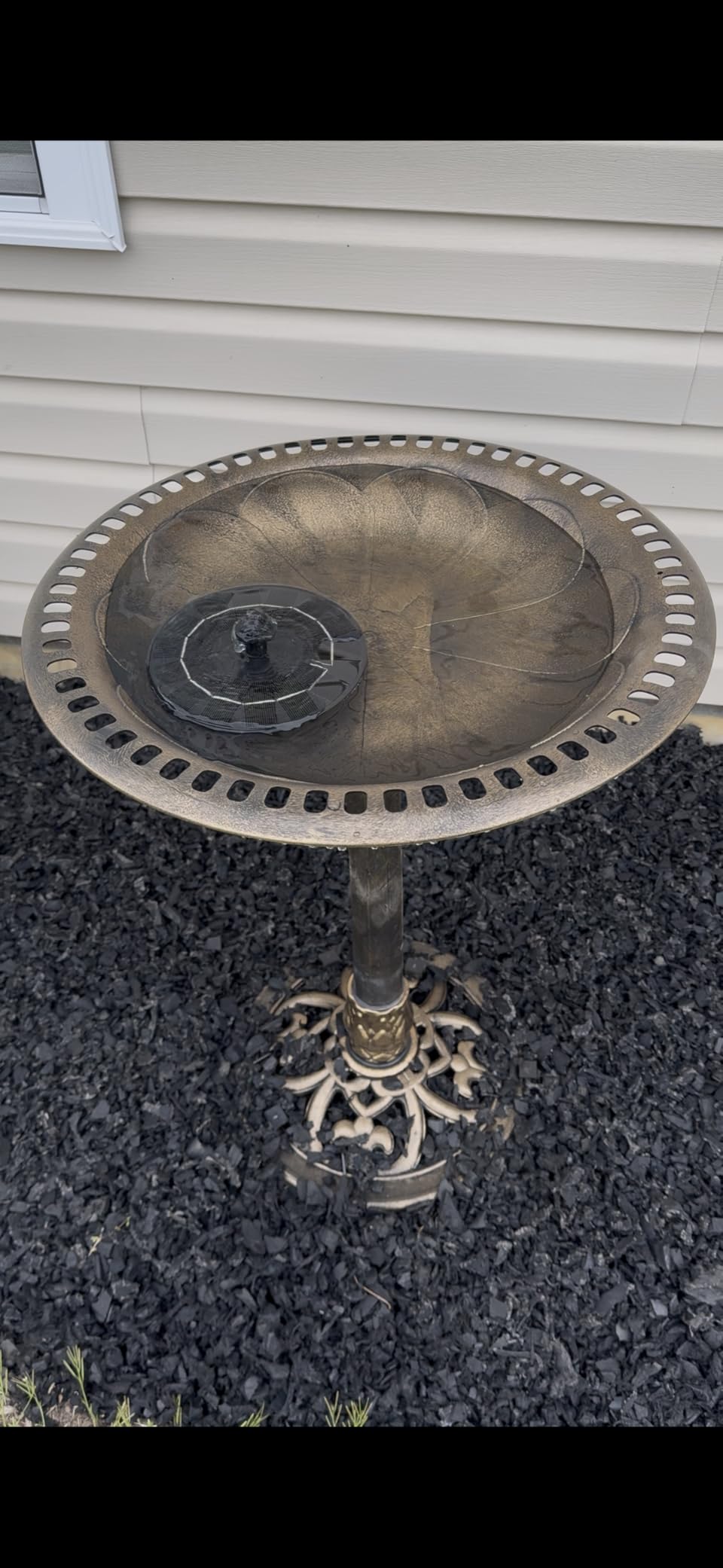 VINGLI Pedestal Bird Bath with Solar Fountain, Solar Pump Resin Birdbaths, Weather Resistant Bird Baths with Ground Stakes, Vintage Finish Garden Decor for Outdoor, Patio, Yard, Lawn (Copper) customer photo 2