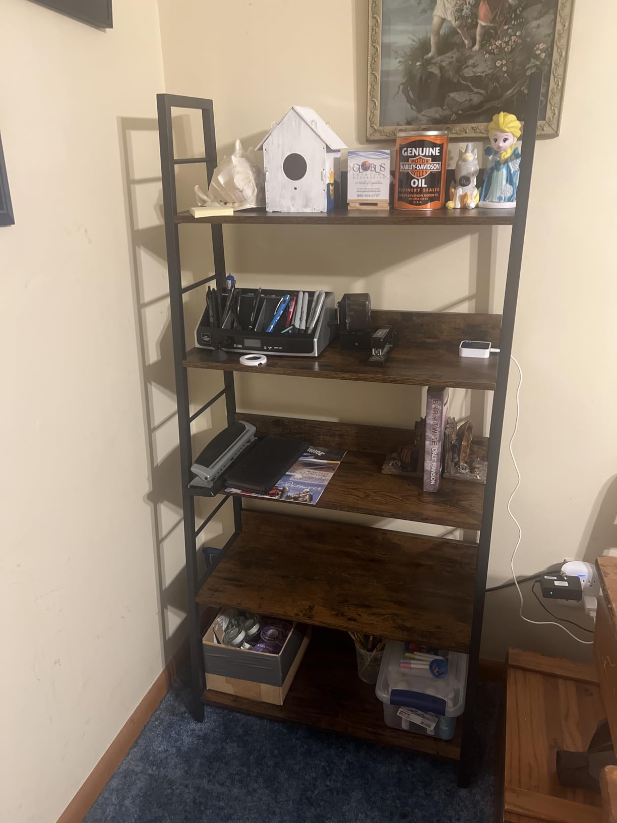IRONCK 5 Tier Ladder Bookcase with Metal Frame Rustic Brown | Bookshelves and Bookcases, open display shelves; metal frame; shelf baffles; home office customer photo 1