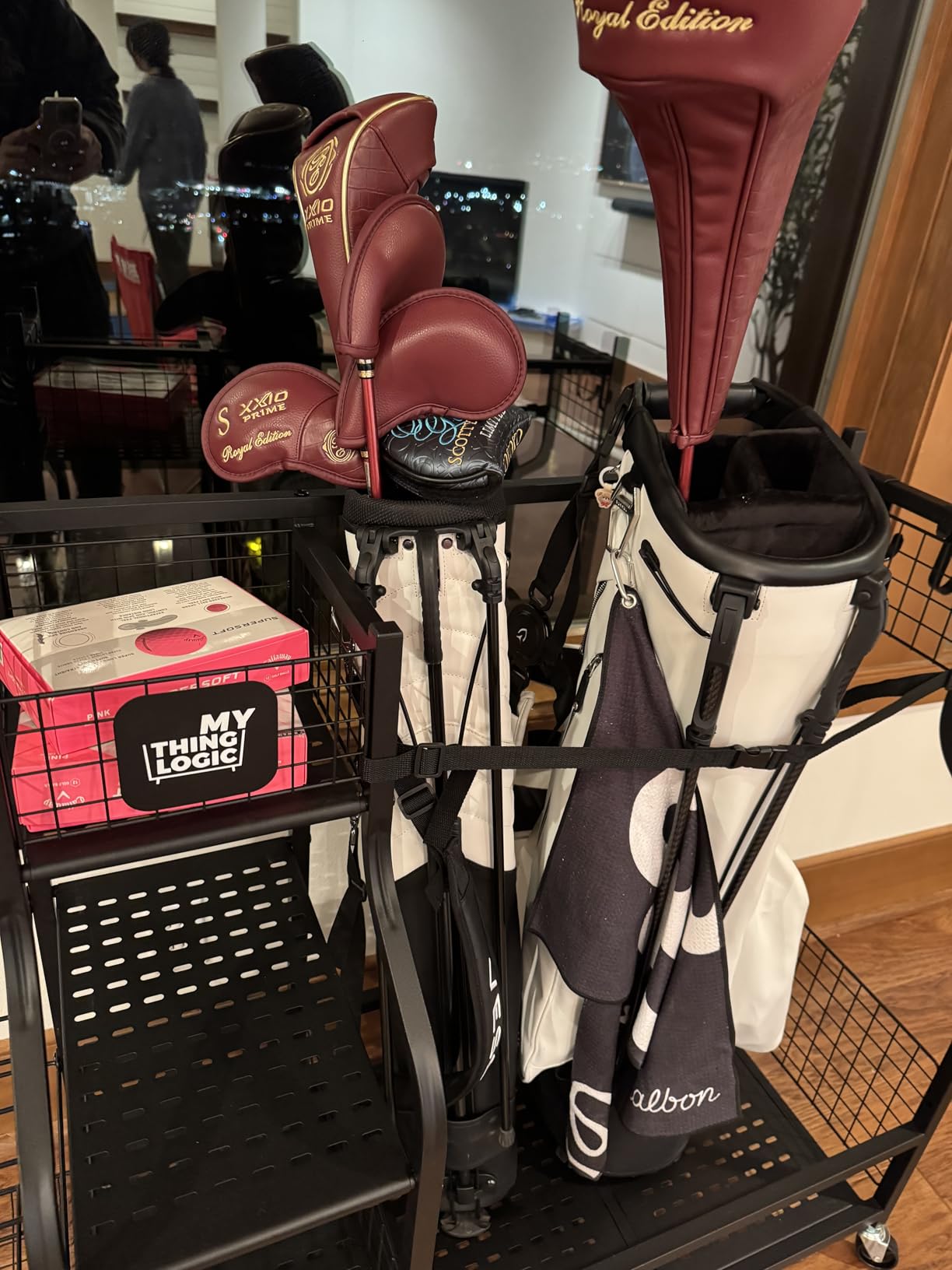 Mythinglogic Golf Bag Storage Organizer for Garage, Multiple Capacities | All in one metal storage for organizing golf bags, shoes, balls and golf accessories in garages, home or golf simulator rooms customer photo 2