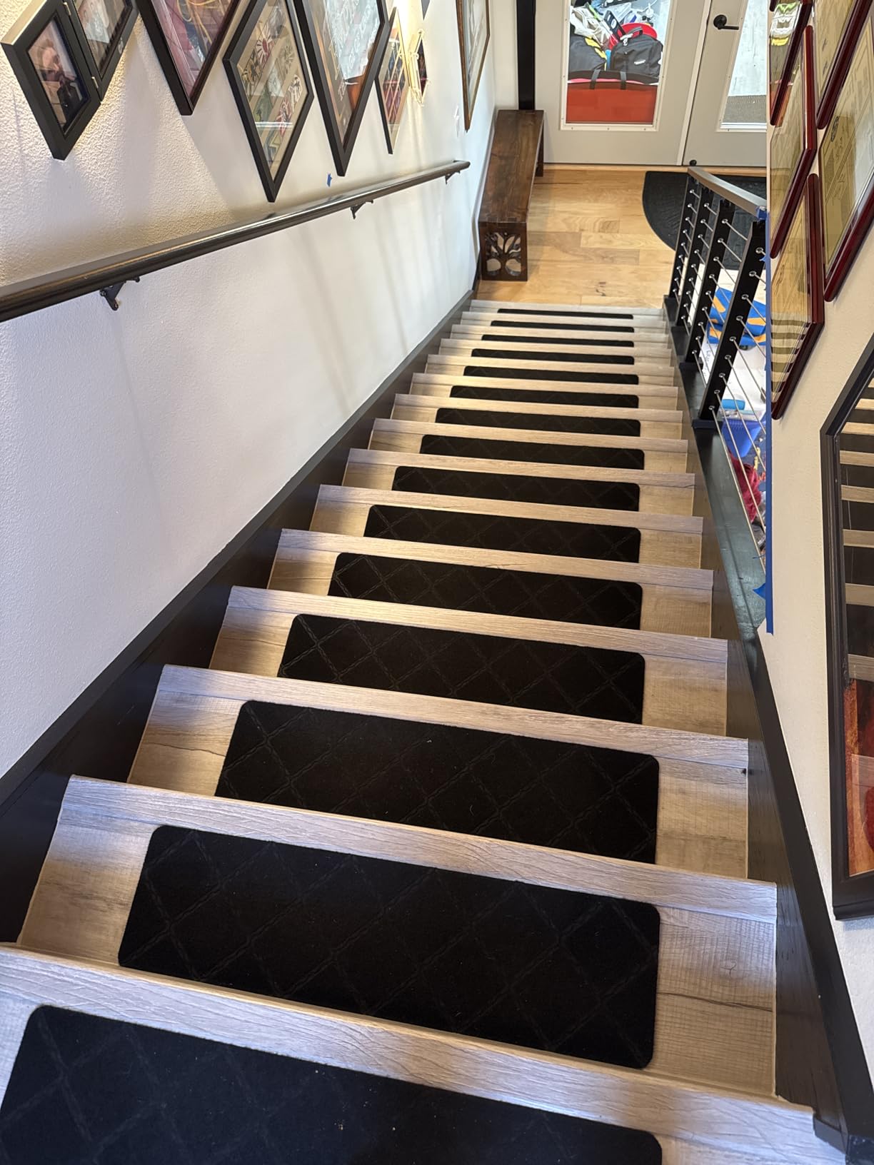RIOLAND Stair Treads Carpet Non-Slip Indoor 15 PCS Wood Stair Treads Rugs Anti Moving Modern Stair Runners Safety for Kids Dogs, 8