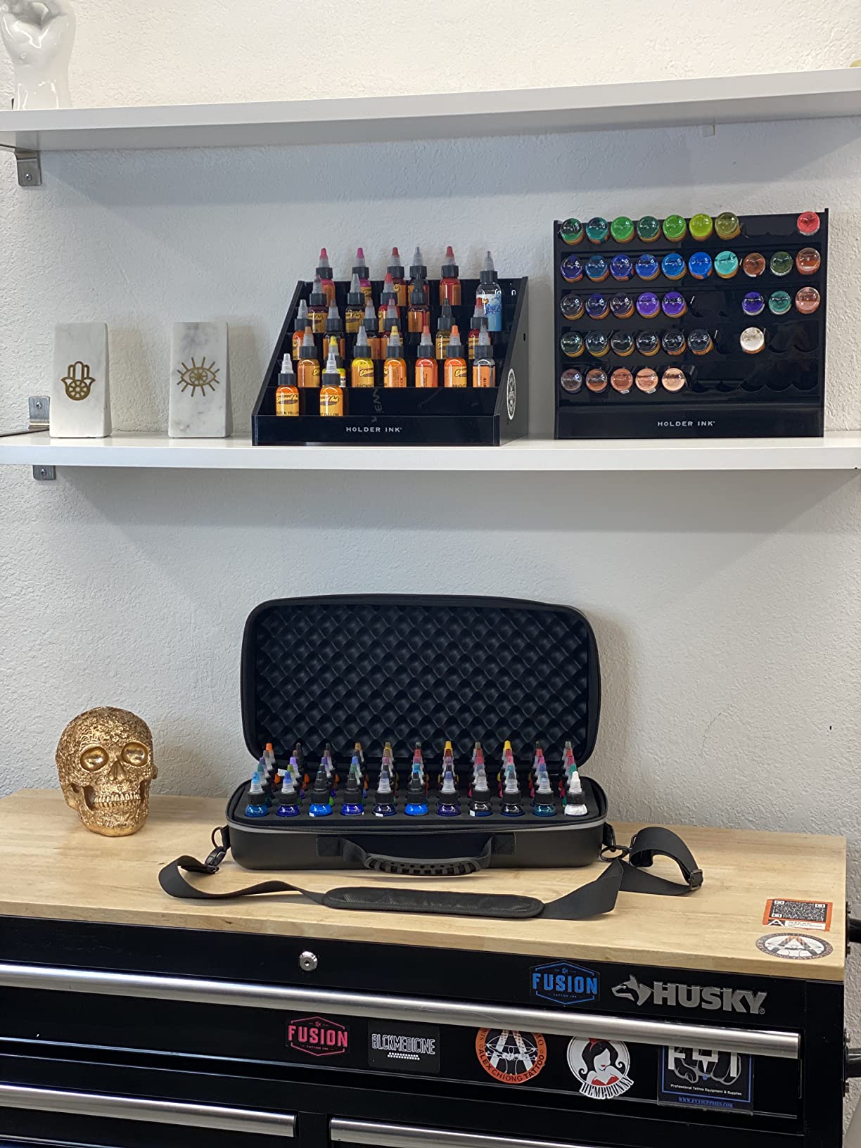 Holder Ink Tattoo Ink Travel Case for 1oz ink bottle sizes. Carrying solution that allows you to pack your essential kit of tattoo inks. Capacity for 55 ink bottles. customer photo 2