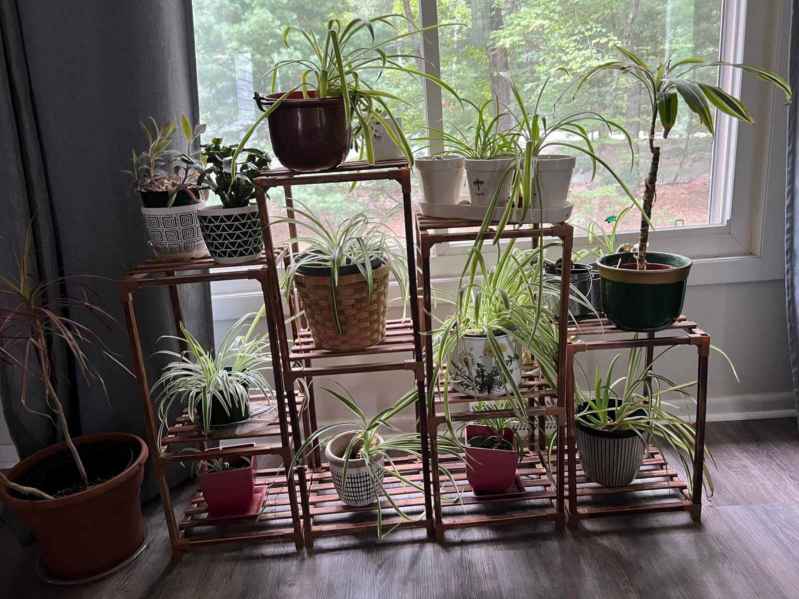 Bamworld Plant Stands Indoor 4 Sets Plant Shelves Outdoor Wooden Plant Holder for Multiple Plants Flower Stands for Living Room Balcony Garden Patio Lawn Window customer photo 1