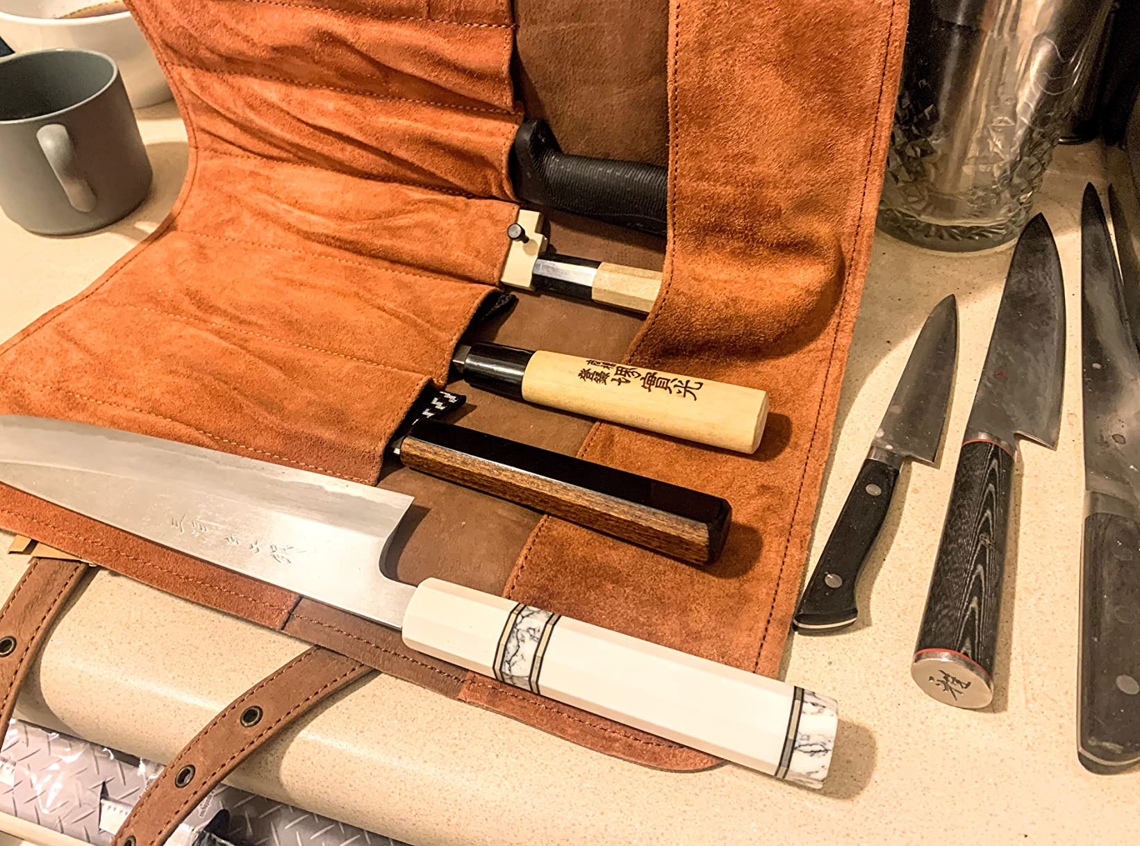 Knife Roll Bag Genuine Leather - Chef's knife bag 7 slots - Leather Knife Case Sam customer photo 2