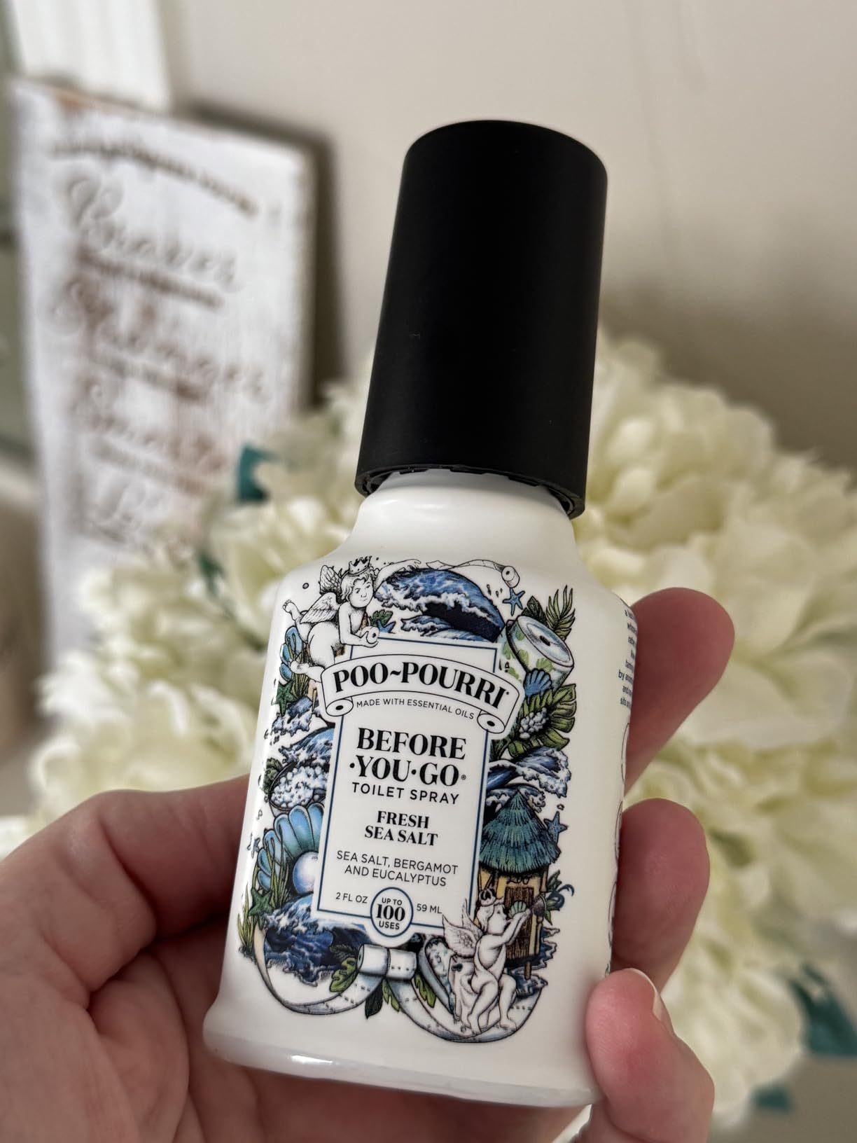 Poo-Pourri Before-You-Go Toilet Spray, Fresh Sea Salt, 4 Fl Oz | Bathroom Odor Deodorizer with Essential Oils, for Home or Work, Sea Salt, Bergamot & Eucalyptus Scent, Up to 200 Uses customer photo 1