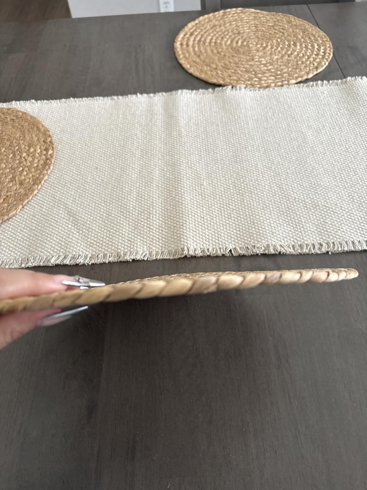 Round Woven Placemats Set of 6 with 6 Coasters Natural Water Hyacinth Place Mats, 13.5 Inch Rattan Placemats Wicker Farmhouse Boho Straw Heat Resistant Outdoor Placemats Patio Table Mats customer photo 1
