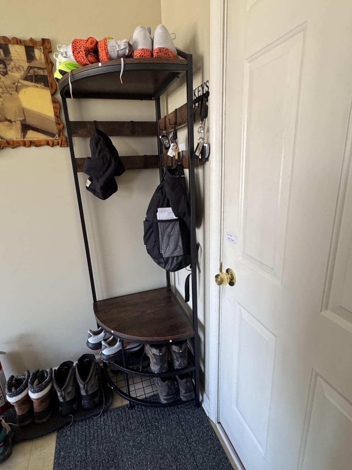 GiftGo Corner Hall Tree with Shoe Bench Entryway Coat Rack with 10 Metal Movable Hooks Freestanding Clothes Rack Shoes Shelf Organizer for Home Office Bedroom (Black) customer photo 2