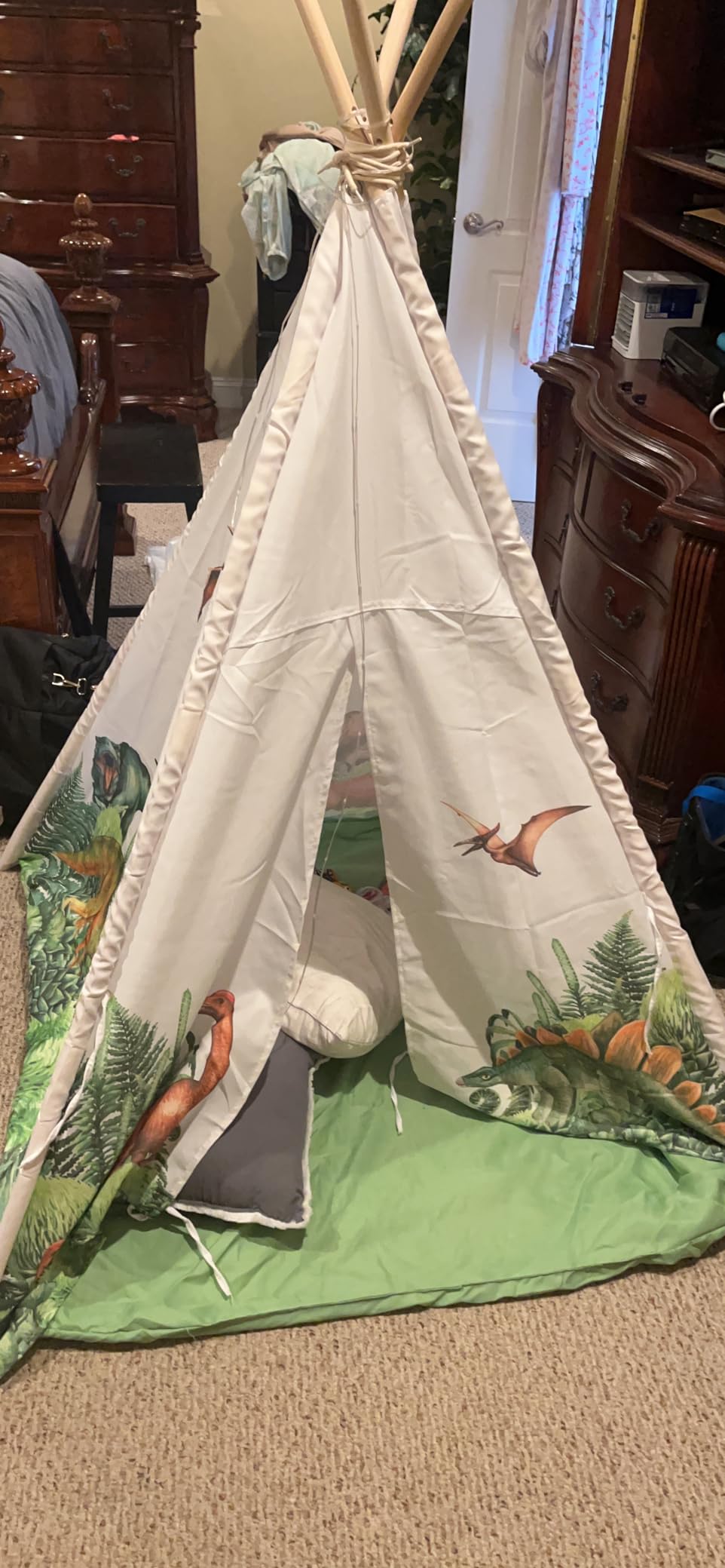 W&O Dinosaur Discovery Teepee with LED Lights, Roar Button & Plush Mat | Dinosaur Teepee Tent for Kids with LED Lights, Roar Button, Plush Mat & Stable Design. Great Gift for Indoor Play, Ages 3-7 customer photo 1