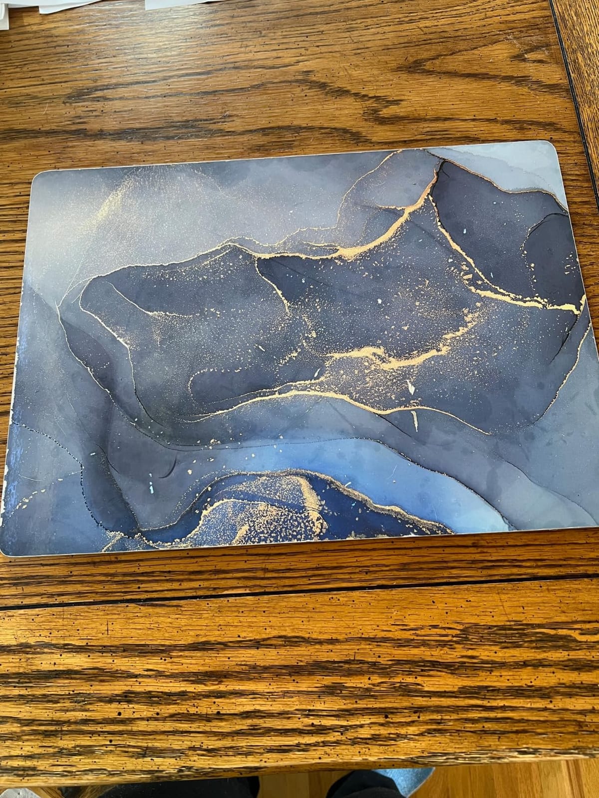 Set of 4 Heat Resistant Cork Placemats for Dining Table with Free Set of 4 Matching Drink Coasters Marble Design 16 x 12 Inches Cork Backed Hard Placemats (Blue & Gold) customer photo 2