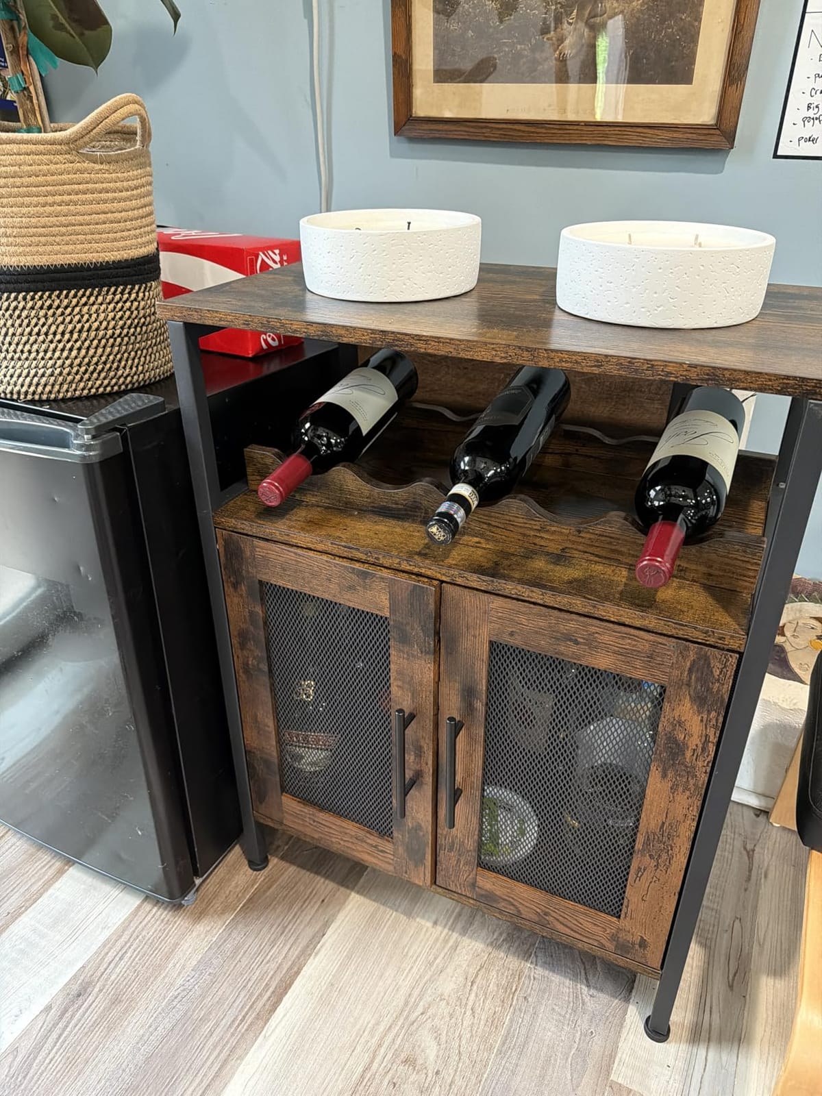 X-cosrack Wine Bar Rack Cabinet with Detachable Wine Rack, Coffee Bar with Glass Holder, Small Sideboard and Buffet Cabinet with Mesh Door, Rustic Brown customer photo 1