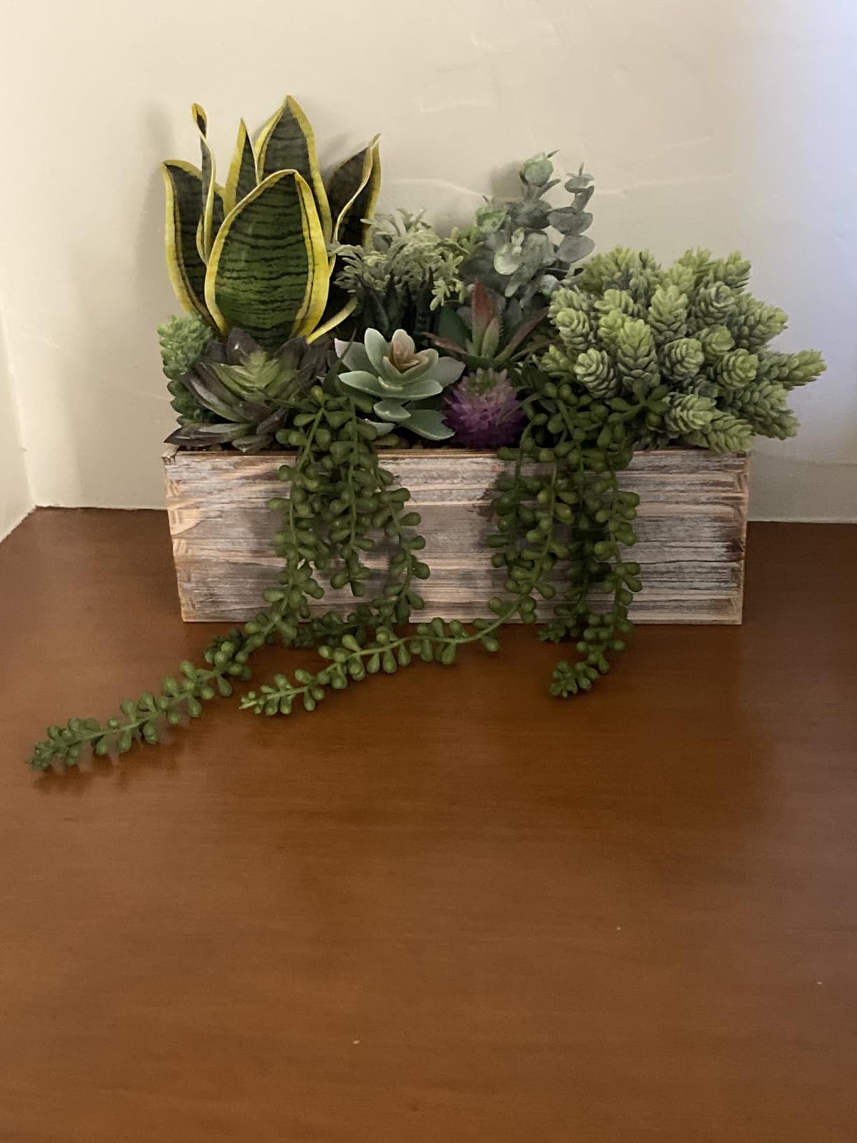 14 Pcs Assorted Artificial Succulents Fake Plants in Rectangular Wooden Pots Artificial Potted Succulents Plants Arrangement for Table Centerpiece Windowsill Shelf Mantel Tropical Greenery Decor customer photo 1