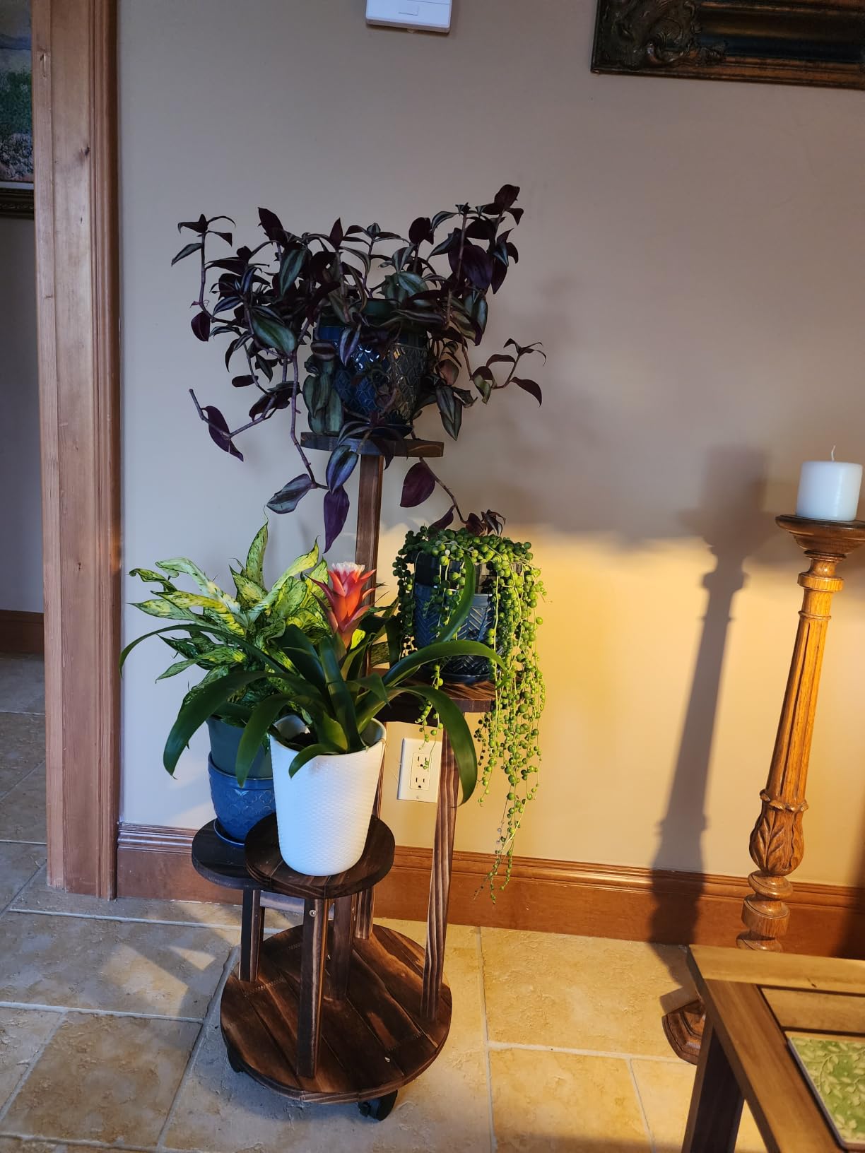 GEEBOBO 5 Tiered Tall Plant Stand for Indoor, Wood Plant Shelf Corner Display Rack, Multi-tier Planter Pot Holder Flower Stand for Living Room Balcony Garden Patio (Brown) customer photo 1