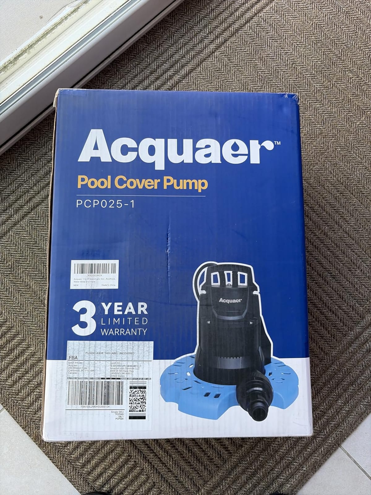 Acquaer 1/4 HP Automatic Swimming Pool Cover Pump, 2250 GPH Submersible Sump Pump with 3/4